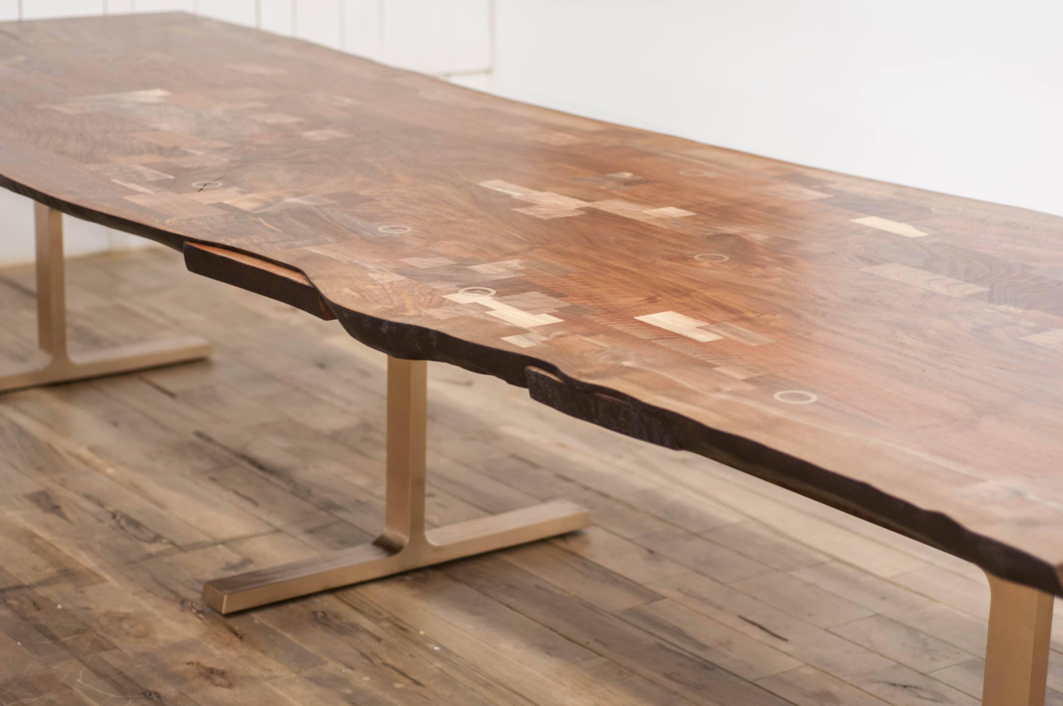 Shaker Table in Claro Walnut Slab and Cast Bronze Legs 12