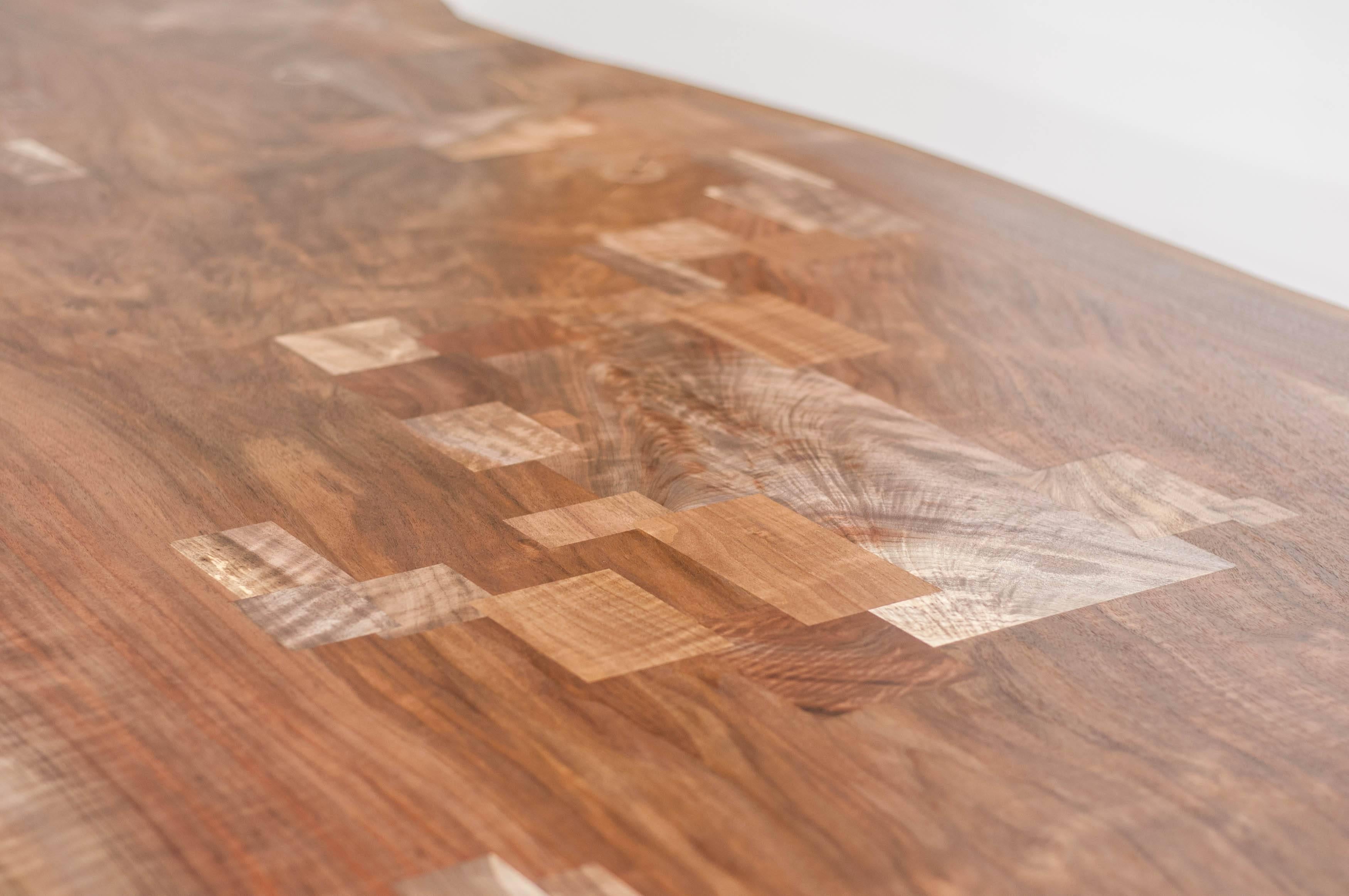 Canadian Shaker Table in Claro Walnut Slab and Cast Bronze Legs