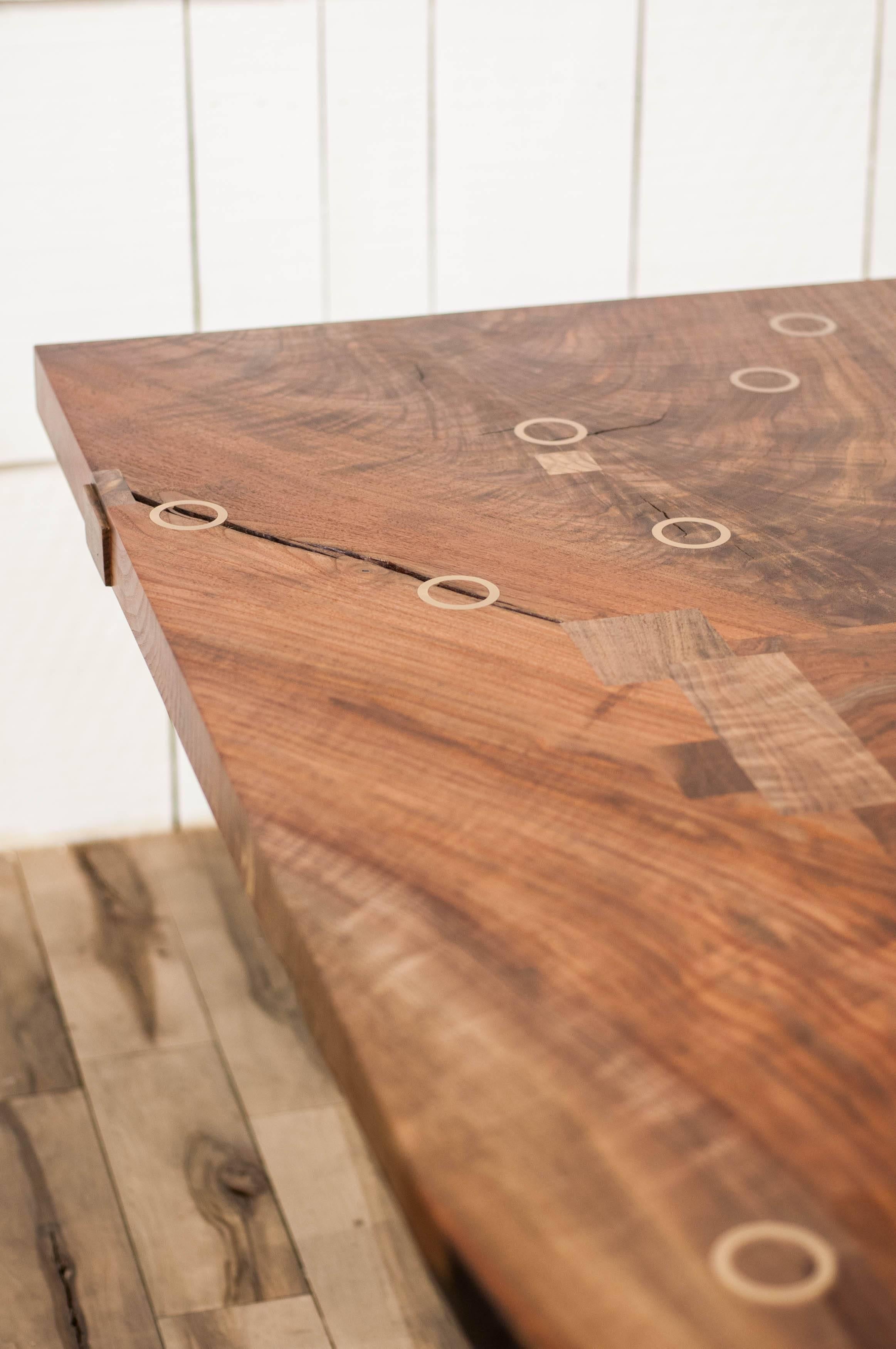 Shaker Table in Claro Walnut Slab and Cast Bronze Legs 2