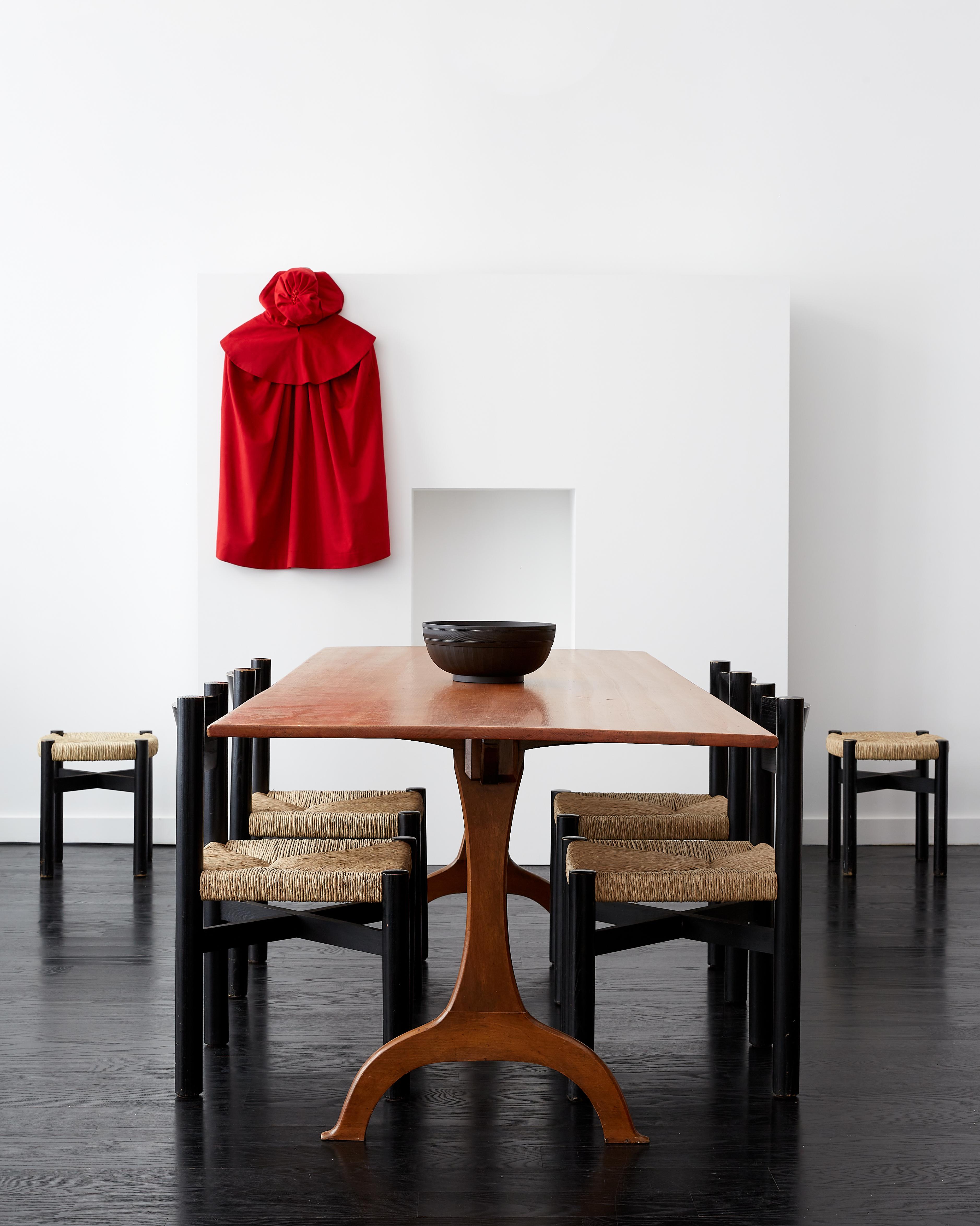 Shaker trestle dining table c. 1830. 

Maple and pine. 

Possibly Harvard, MA community. 

Measurements: 28.75” height, 84.25” length, 33.75” width 