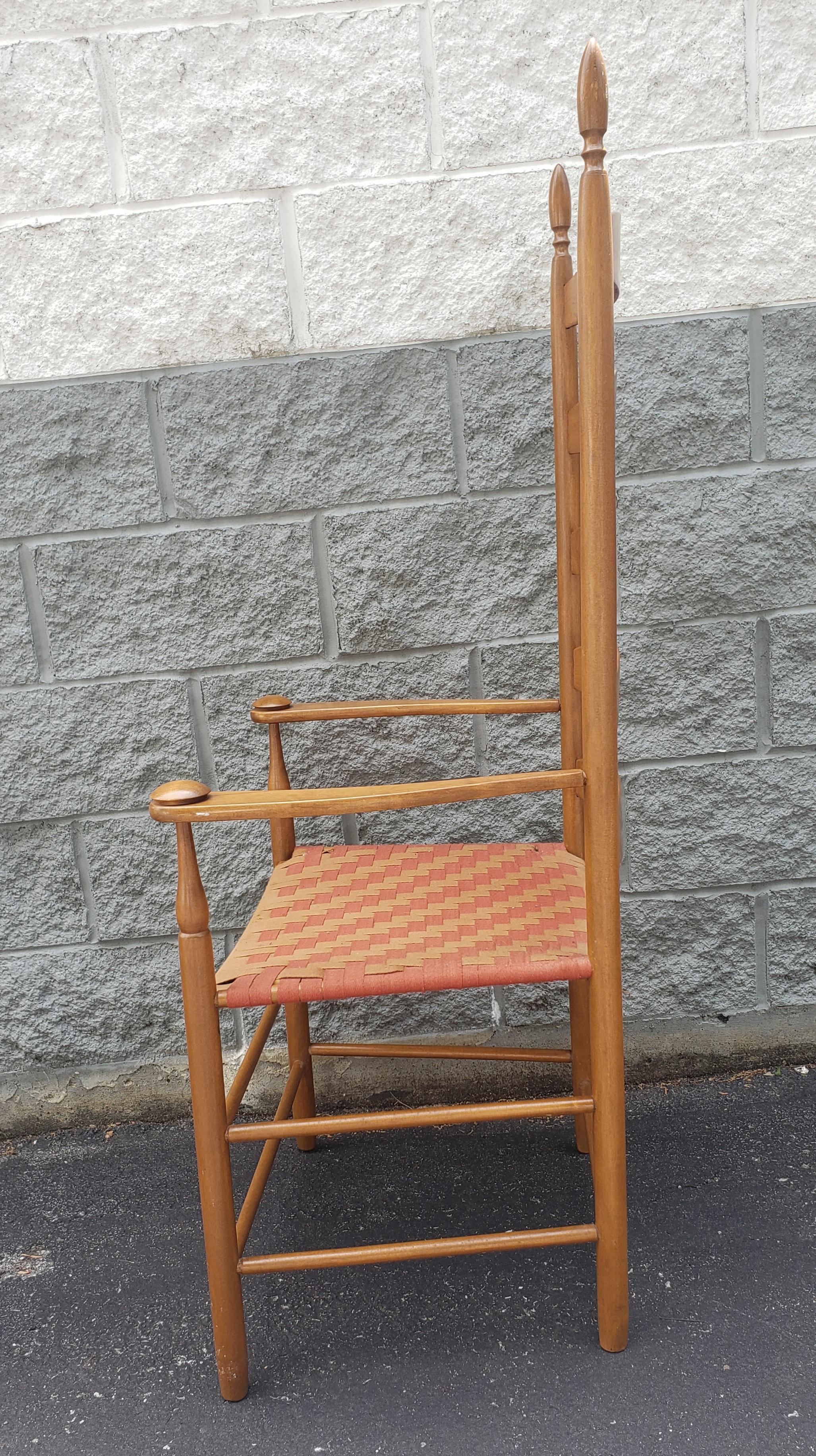 Mid-Century Modern Shaker Vintage Maple Slat High Back Captain Chair with Webbed Seat