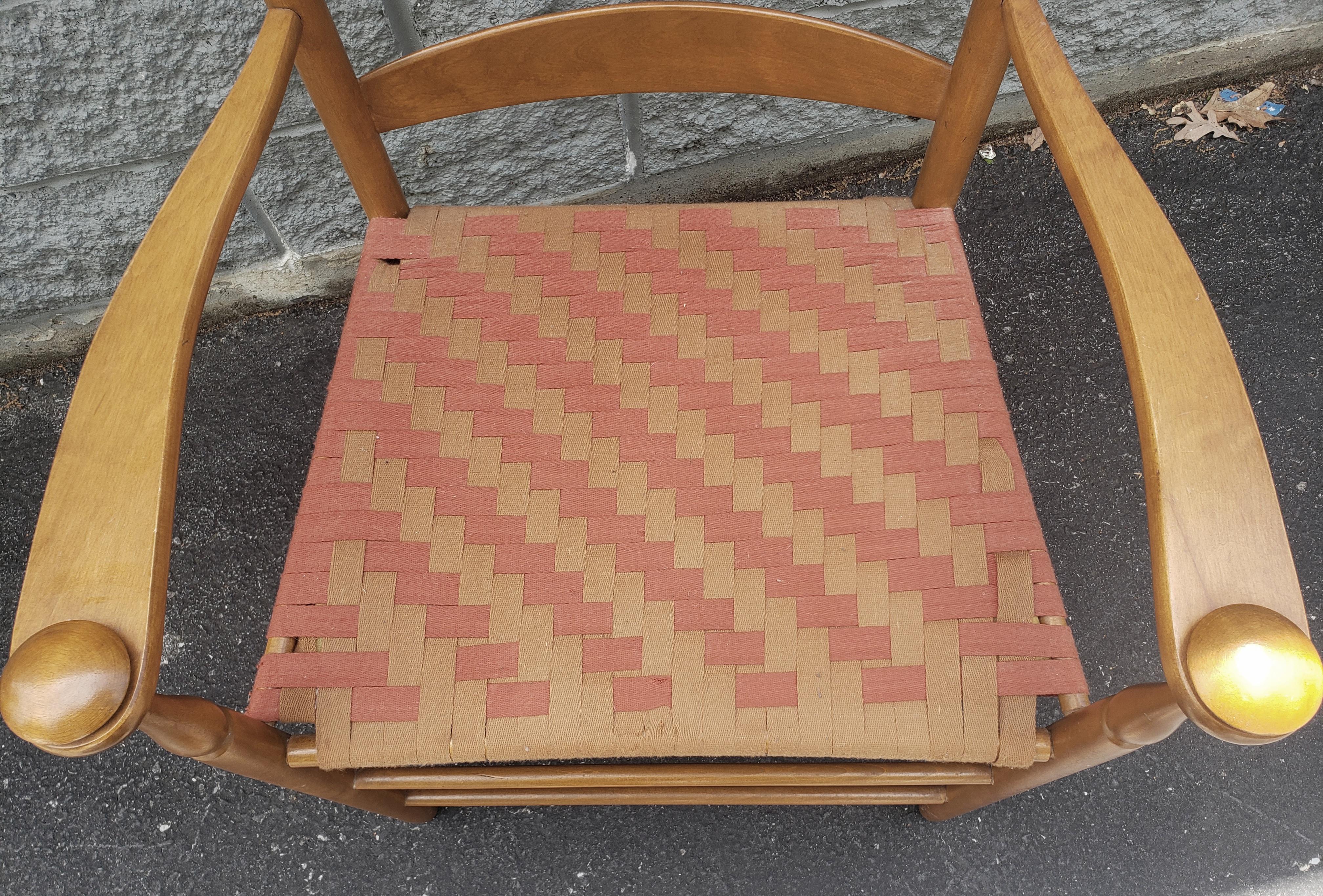American Shaker Vintage Maple Slat High Back Captain Chair with Webbed Seat