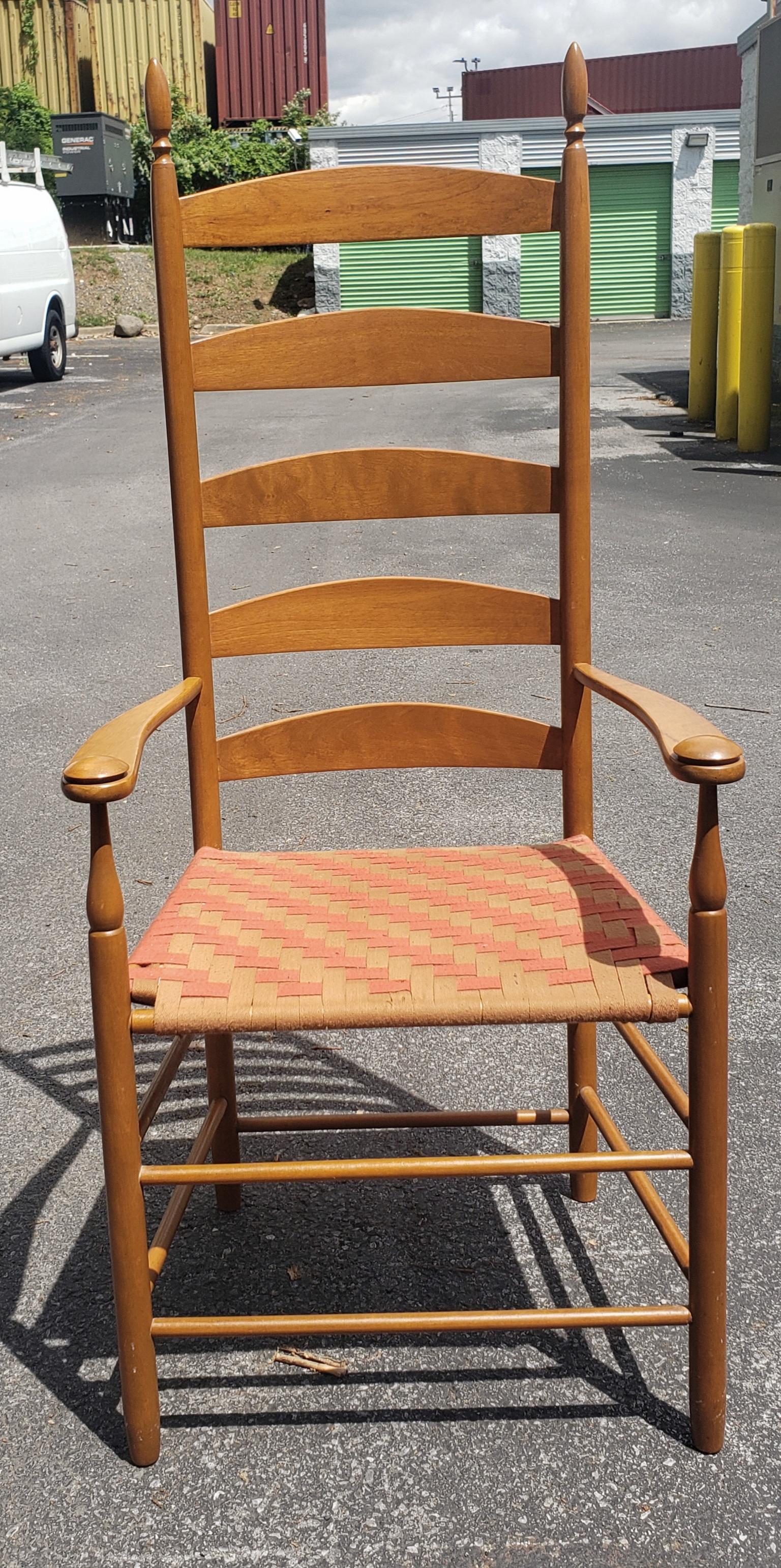 Woodwork Shaker Vintage Maple Slat High Back Captain Chair with Webbed Seat
