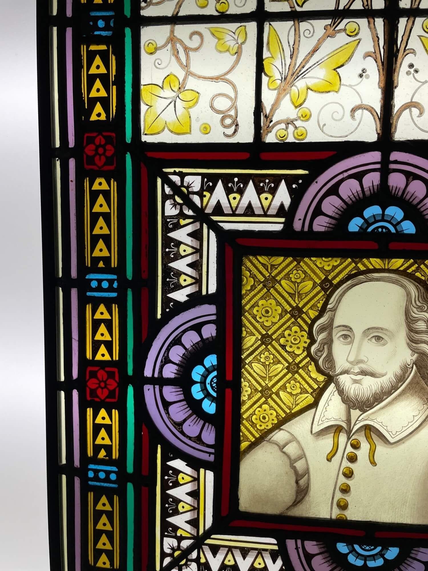 Victorian Shakespeare Antique Stained Glass Window For Sale