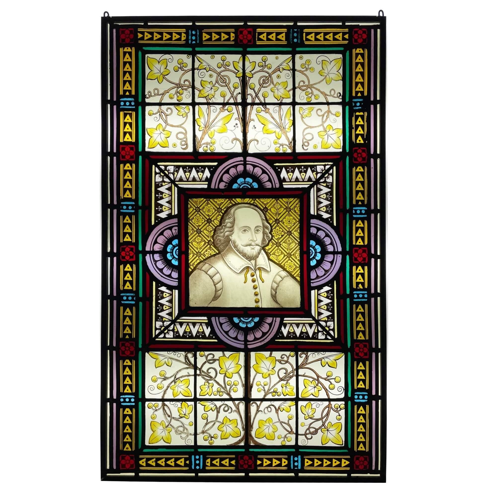 Shakespeare Antique Stained Glass Window In Fair Condition For Sale In Wormelow, Herefordshire