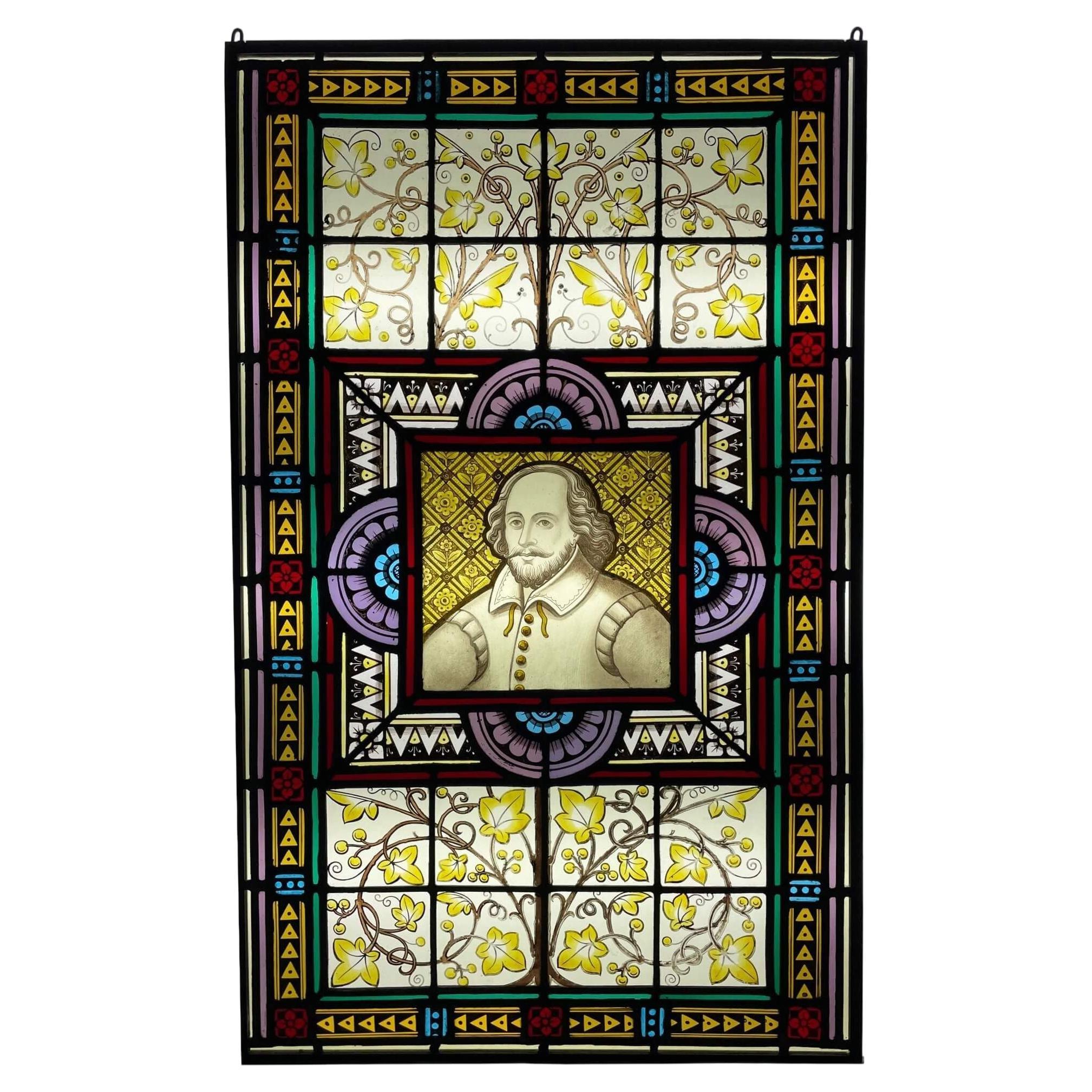 Shakespeare Antique Stained Glass Window For Sale