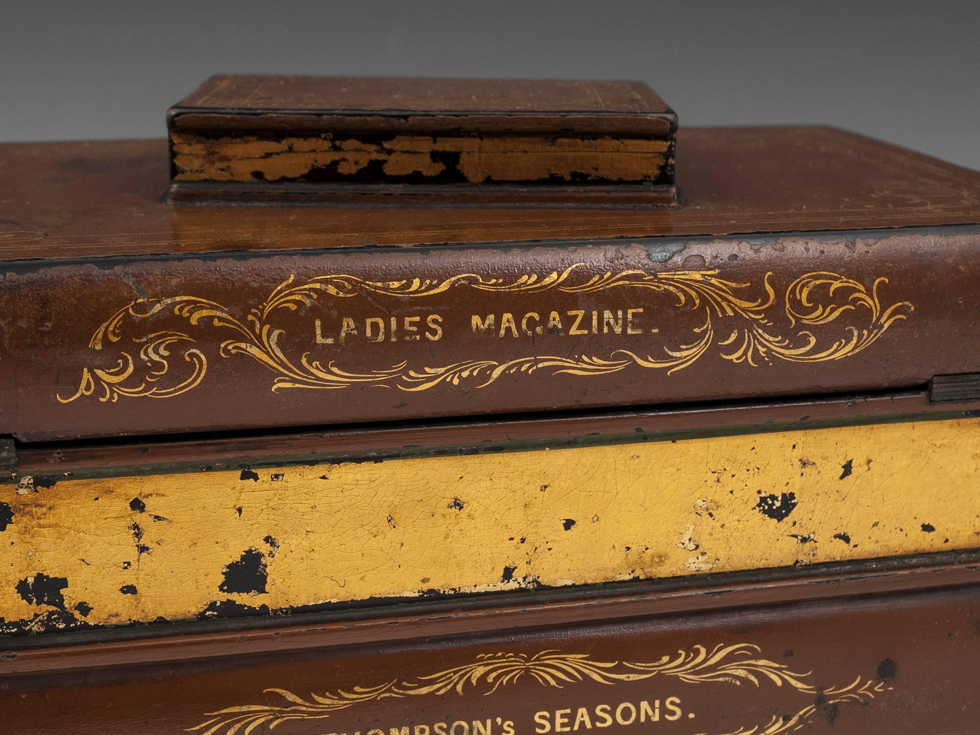 Shakespeare Book Tea Caddy Box Papier Mache Gold Leaf 19th Century 4