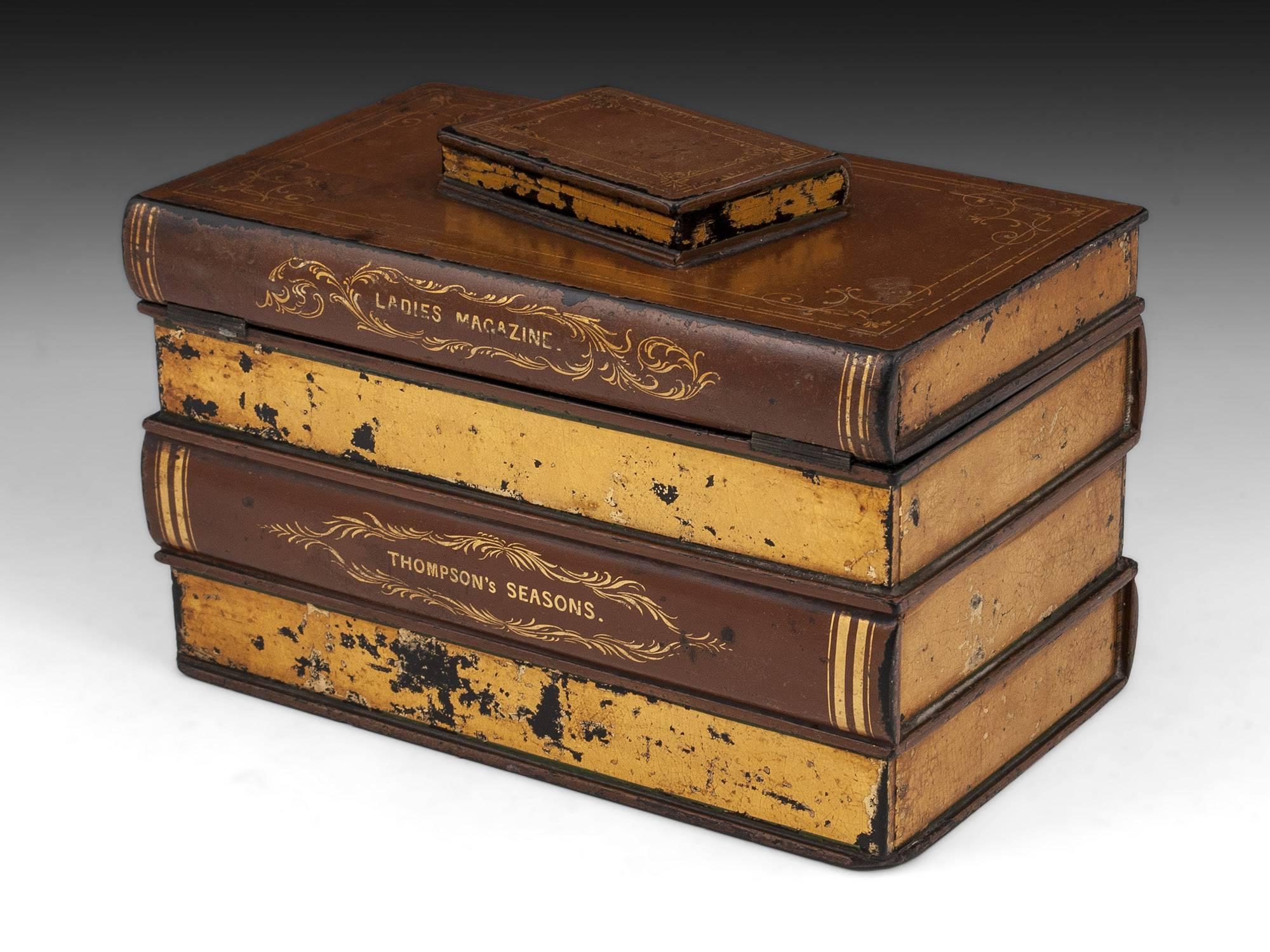 Victorian Shakespeare Book Tea Caddy Box Papier Mache Gold Leaf 19th Century