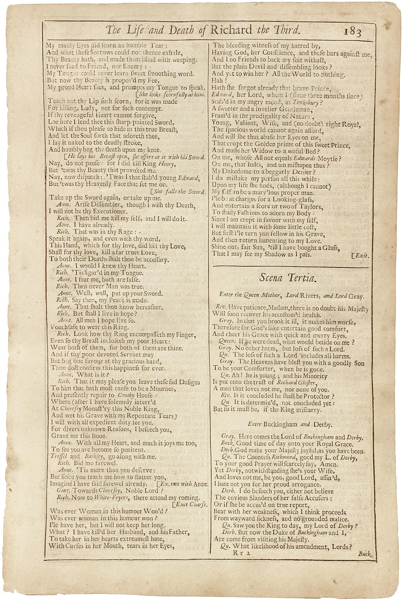 Shakespeare. Life & Death of Richard the Third. FOURTH FOLIO - 1685 - p. 183-184 In Good Condition In Hillsborough, NJ