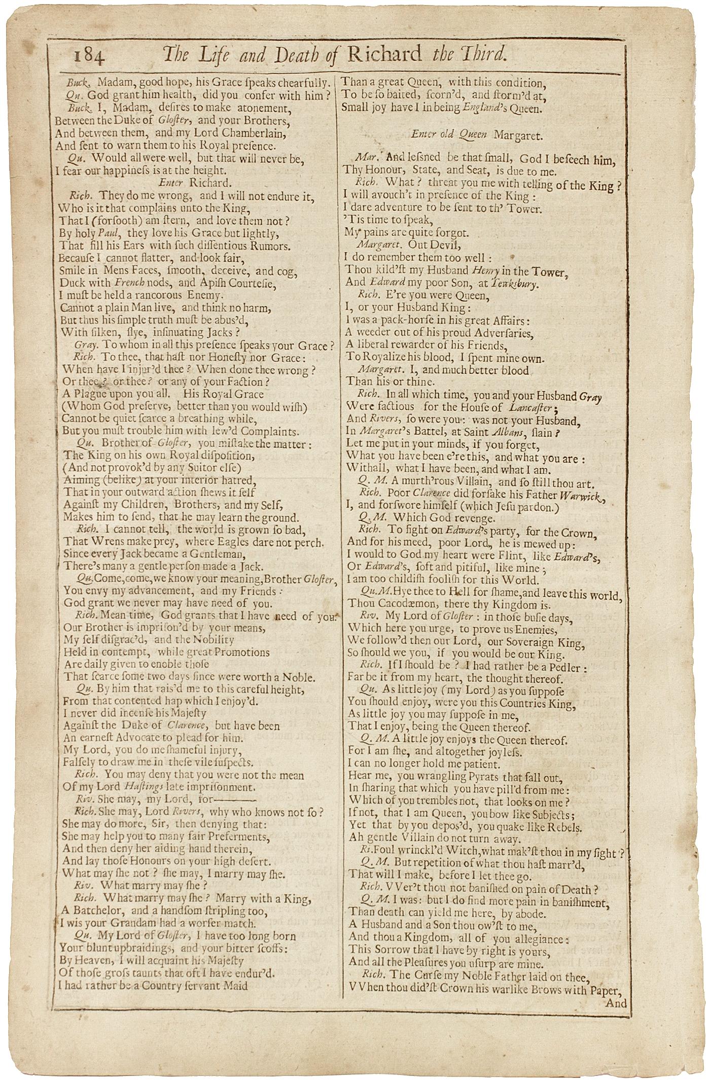 Late 17th Century Shakespeare. Life & Death of Richard the Third. FOURTH FOLIO - 1685 - p. 183-184