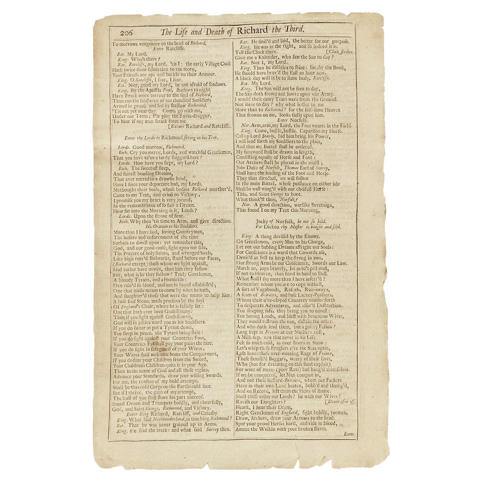 Shakespeare 
Life 
Death of Richard the Third
 Fourth Folio 1685, Page 205-206