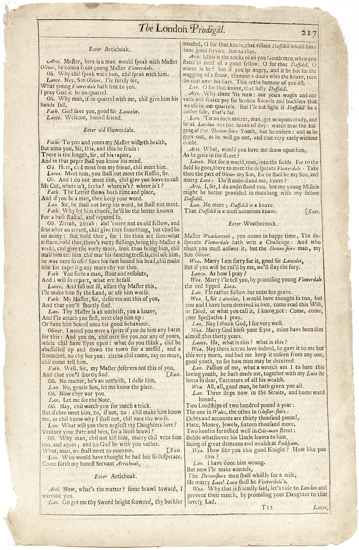 Britannique Shakespeare. The London Prodigal - FOURTH FOLIO - 1685 - page 217-218 en vente