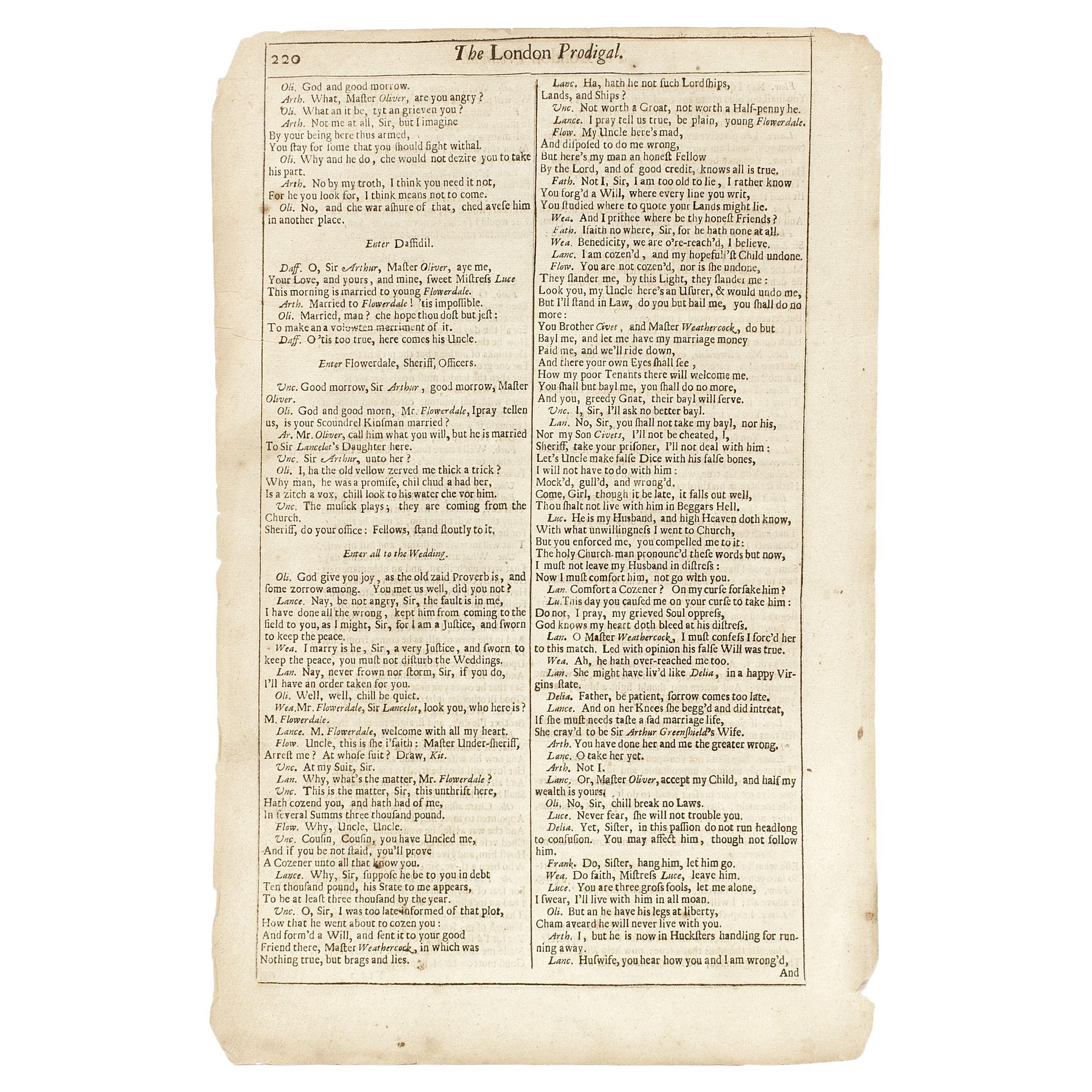 Shakespeare. The London Prodigal - FOURTH FOLIO - 1685 - page 219-220.