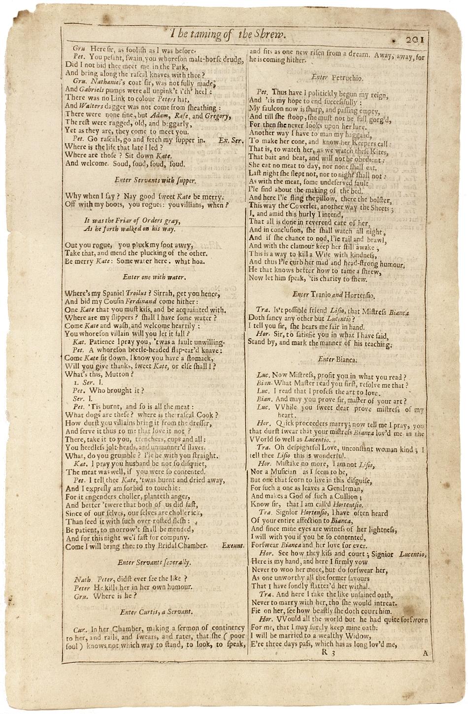 British SHAKESPEARE, The Taming Of The Shrew, 1632, THE FOURTH FOLIO, Page 201-202