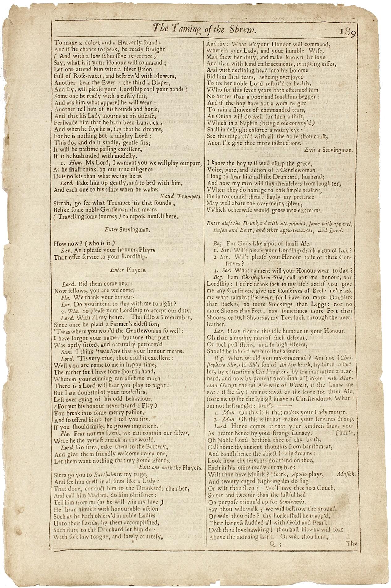 AUTHOR: SHAKESPEARE, William. 

TITLE: The Works of William Shakespeare. (The Taming of the Shrew) - page 189/186.

PUBLISHER: London: Printed for H. Herringman, E. Brewster and R. Bentley, 1685.

DESCRIPTION: THE FOURTH FOLIO. 189/186p.,