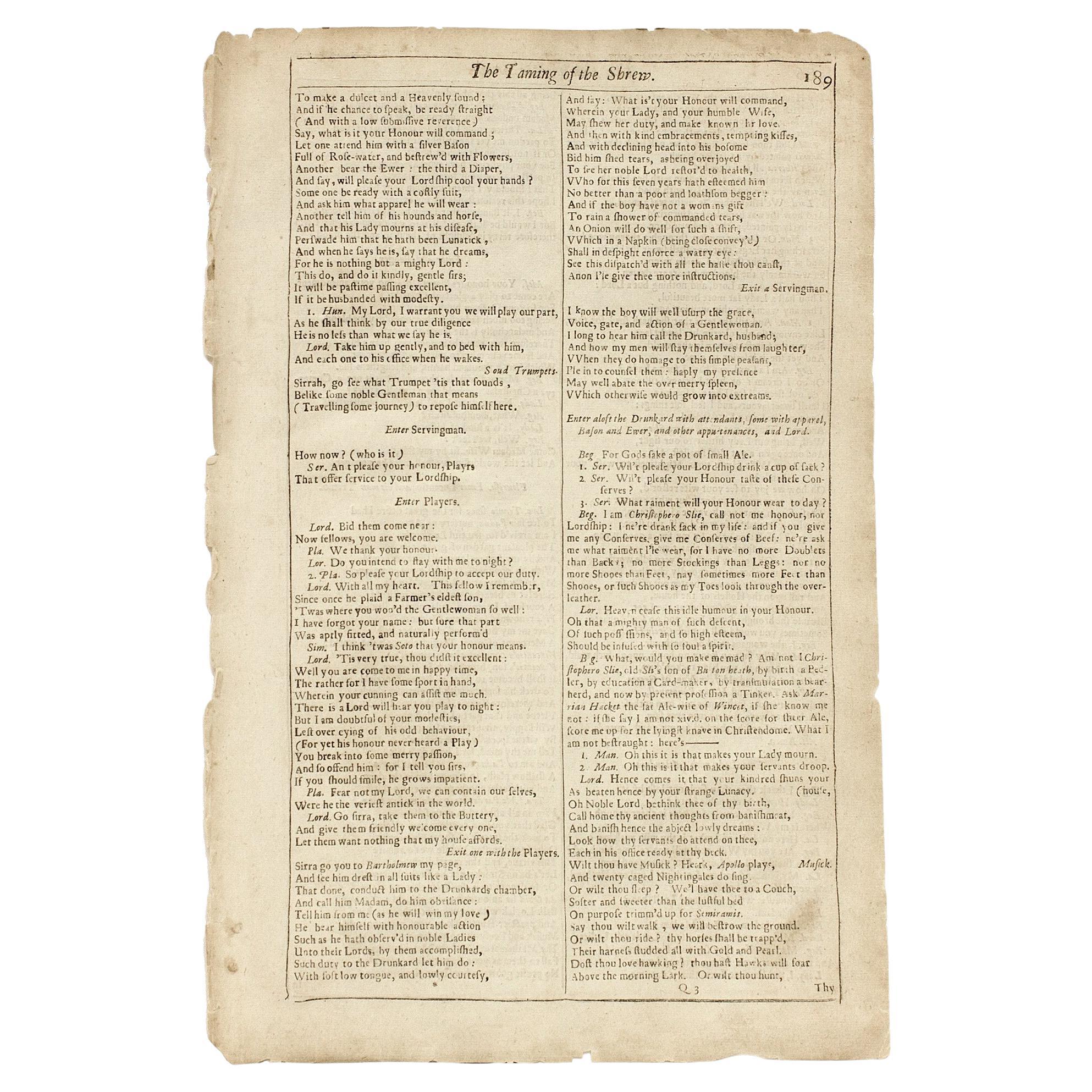 Shakespeare. The Taming of the Shrew - FOURTH FOLIO - 1685 - page 189/186 For Sale