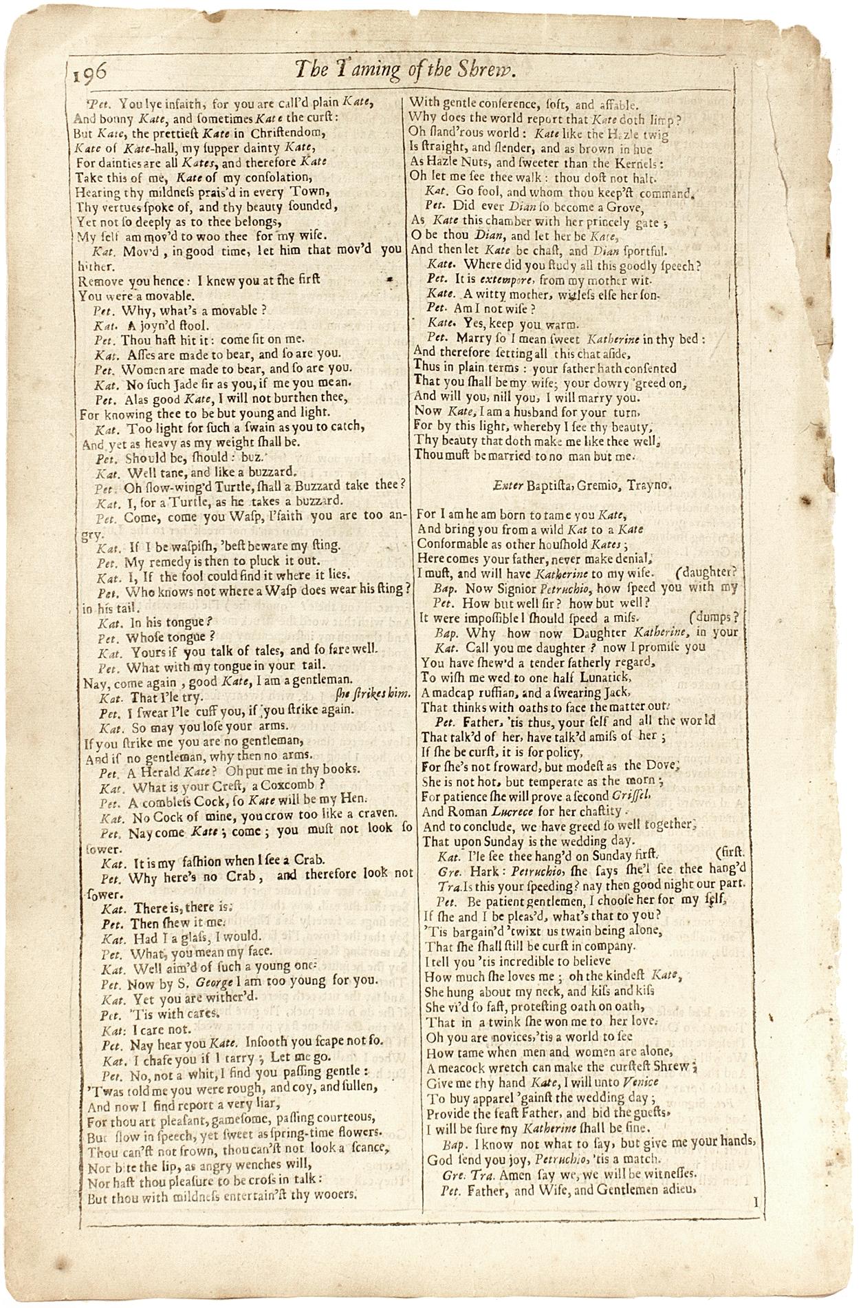 British Shakespeare. The Taming of the Shrew - FOURTH FOLIO - 1685 - page 195-196