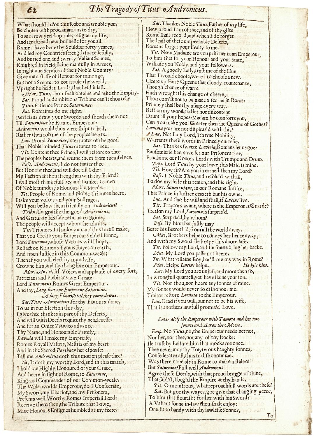 Shakespeare. The Tragedy of Titus Andronicus - SECOND FOLIO - 1632 - page 61-62 In Good Condition In Hillsborough, NJ
