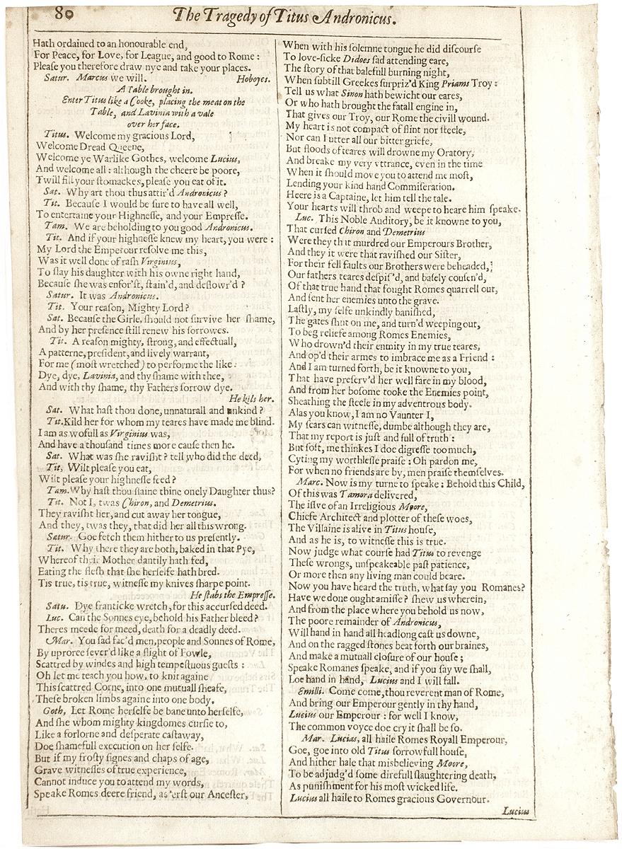 Mid-17th Century Shakespeare. The Tragedy of Titus Andronicus - SECOND FOLIO - 1632 - page 79-80