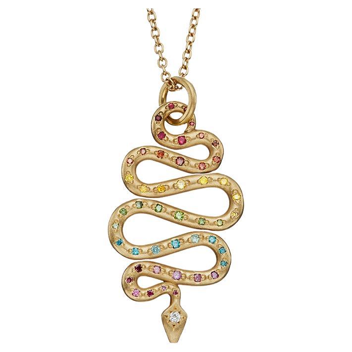 The Rainbow Serpent Amulet Pendant 18K Fairtrade Yellow Gold & Diamonds For Sale