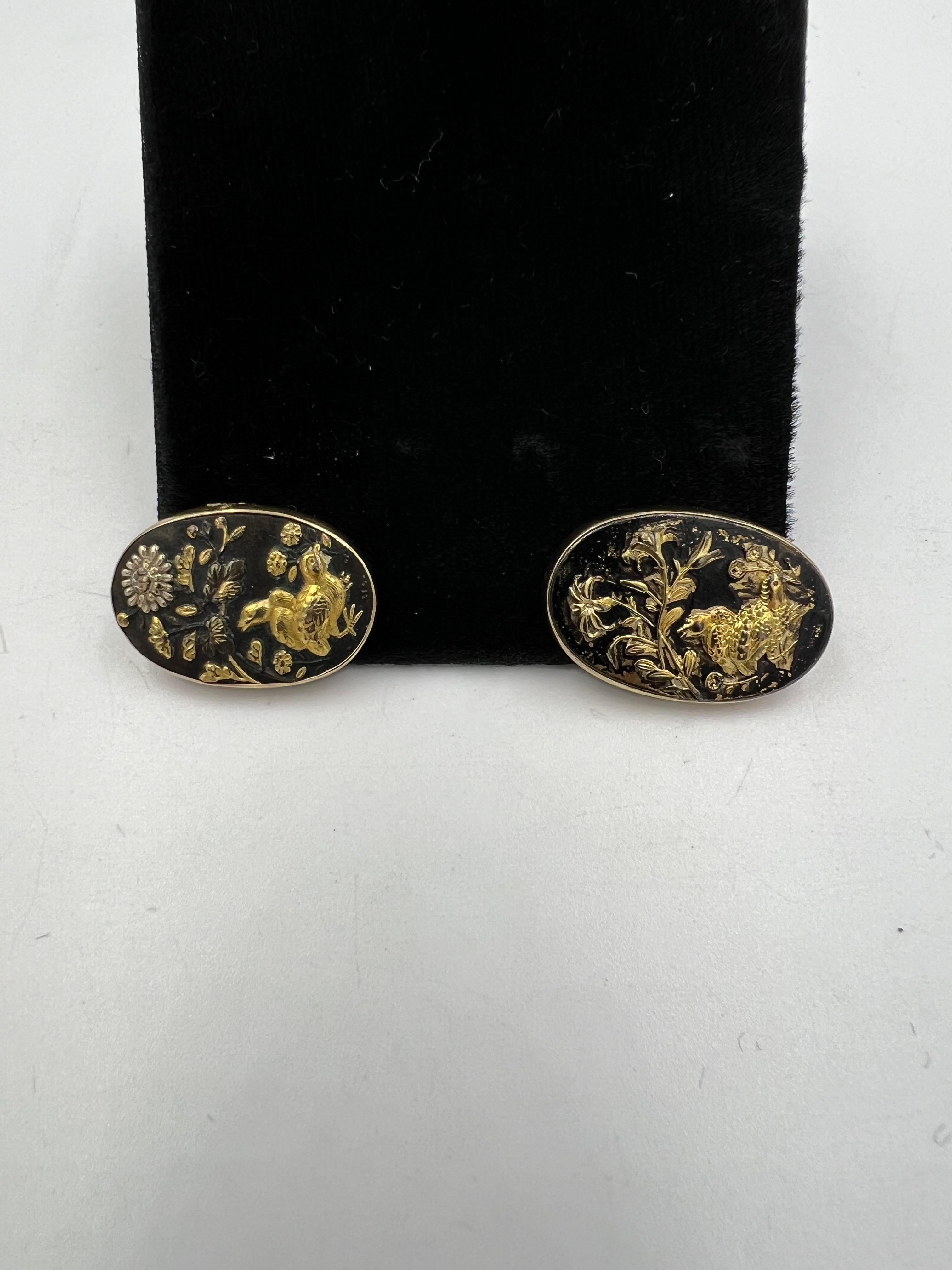 Shakudo Double Sided Yellow Gold Cufflinks For Sale 1