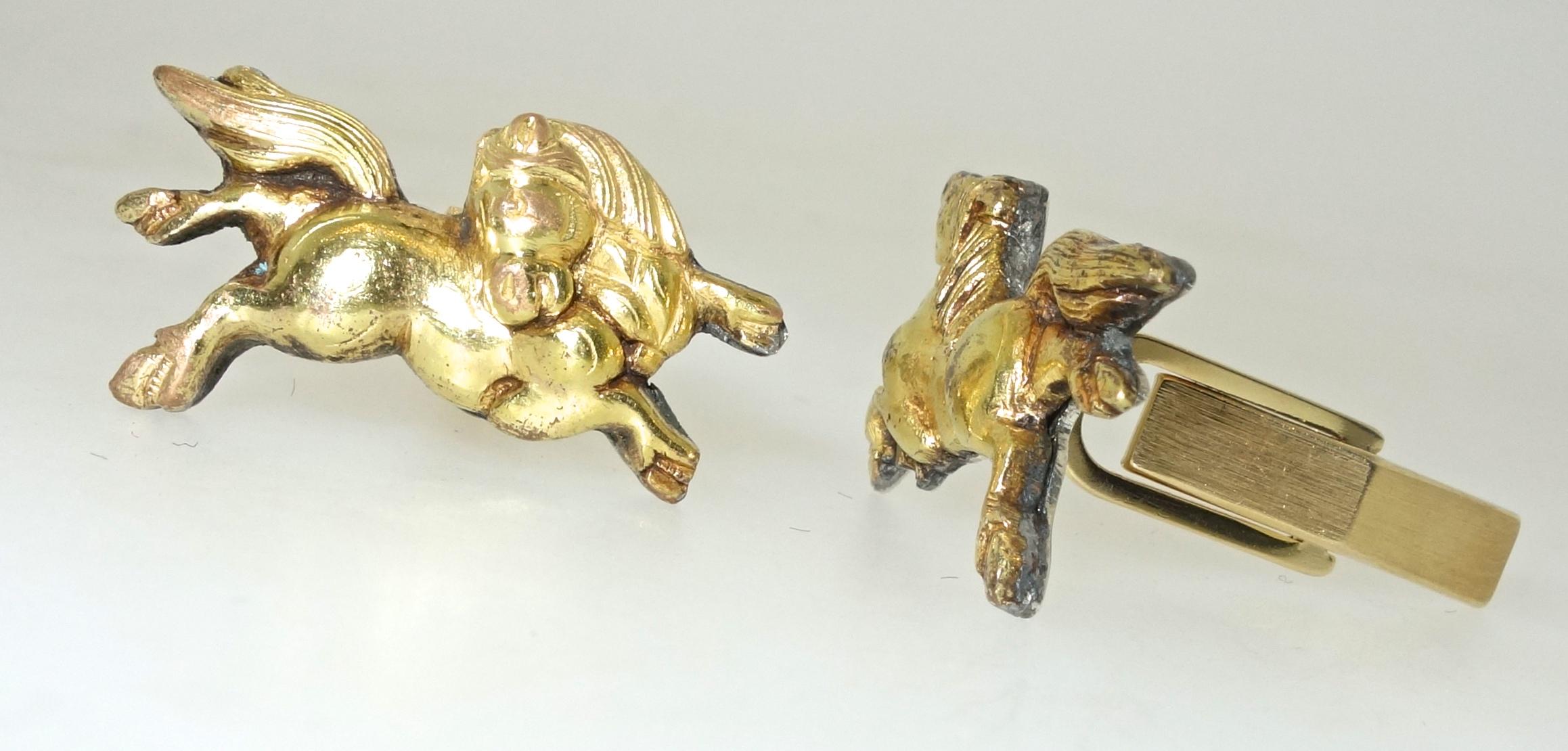 Japanese Shakudo style horse motif cufflinks, silver and gold, these cufflinks with wonderful detail are one inch in length.