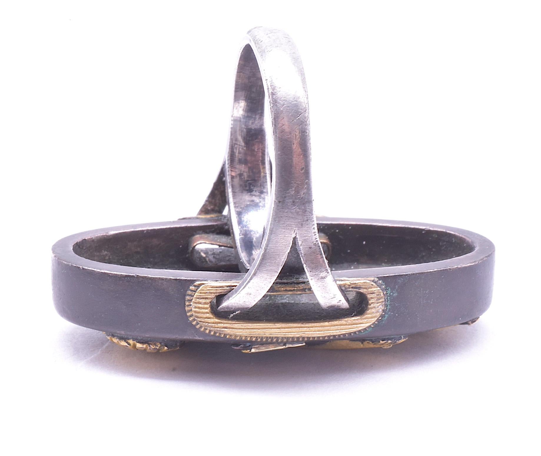 Aesthetic Movement C1880 Shakudo Signet Ring of Mixed Metals for Member of the Warrior Class 