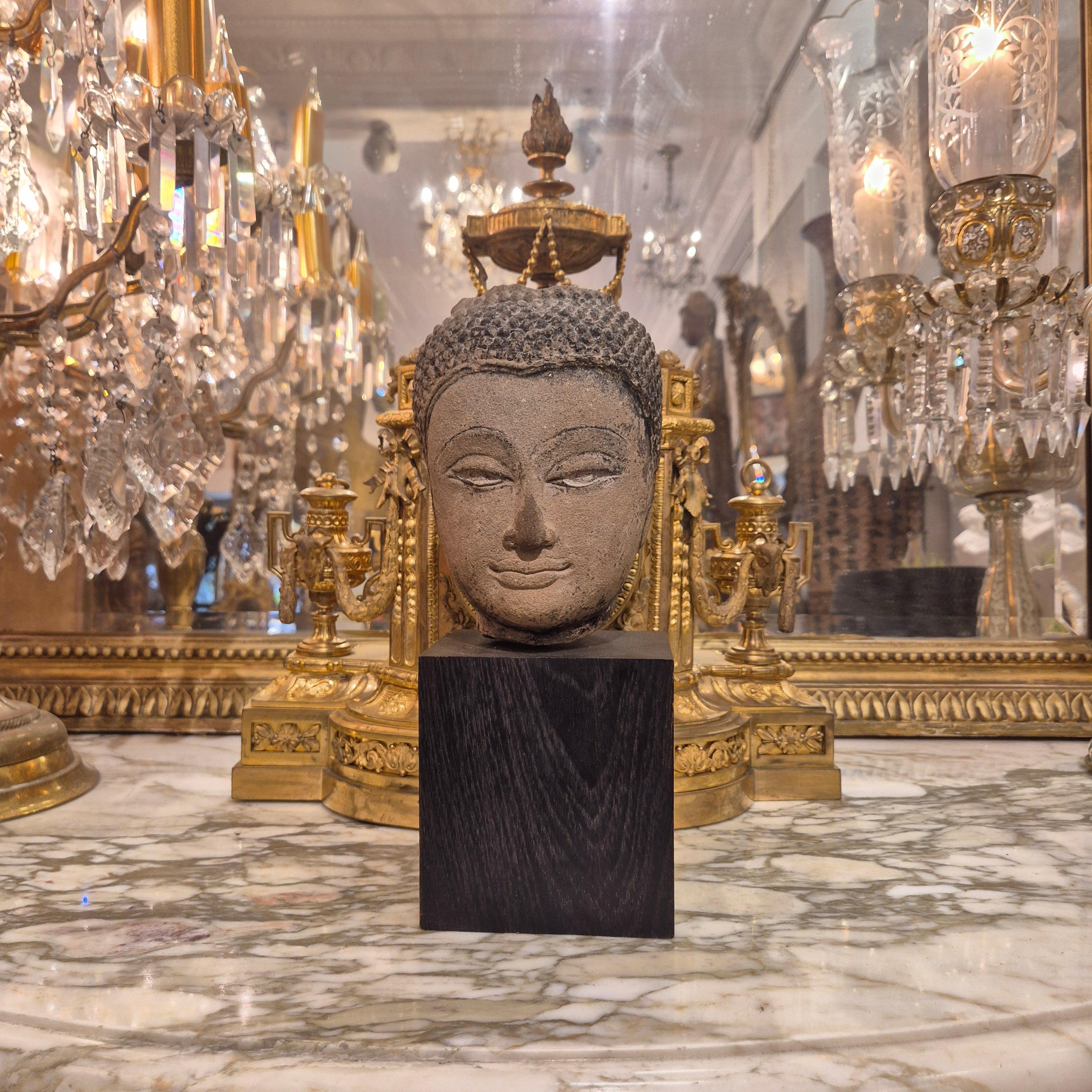Shakyamuni Buddha head in sandstone, Thailand, Ayutthaya, 17th century For Sale 1