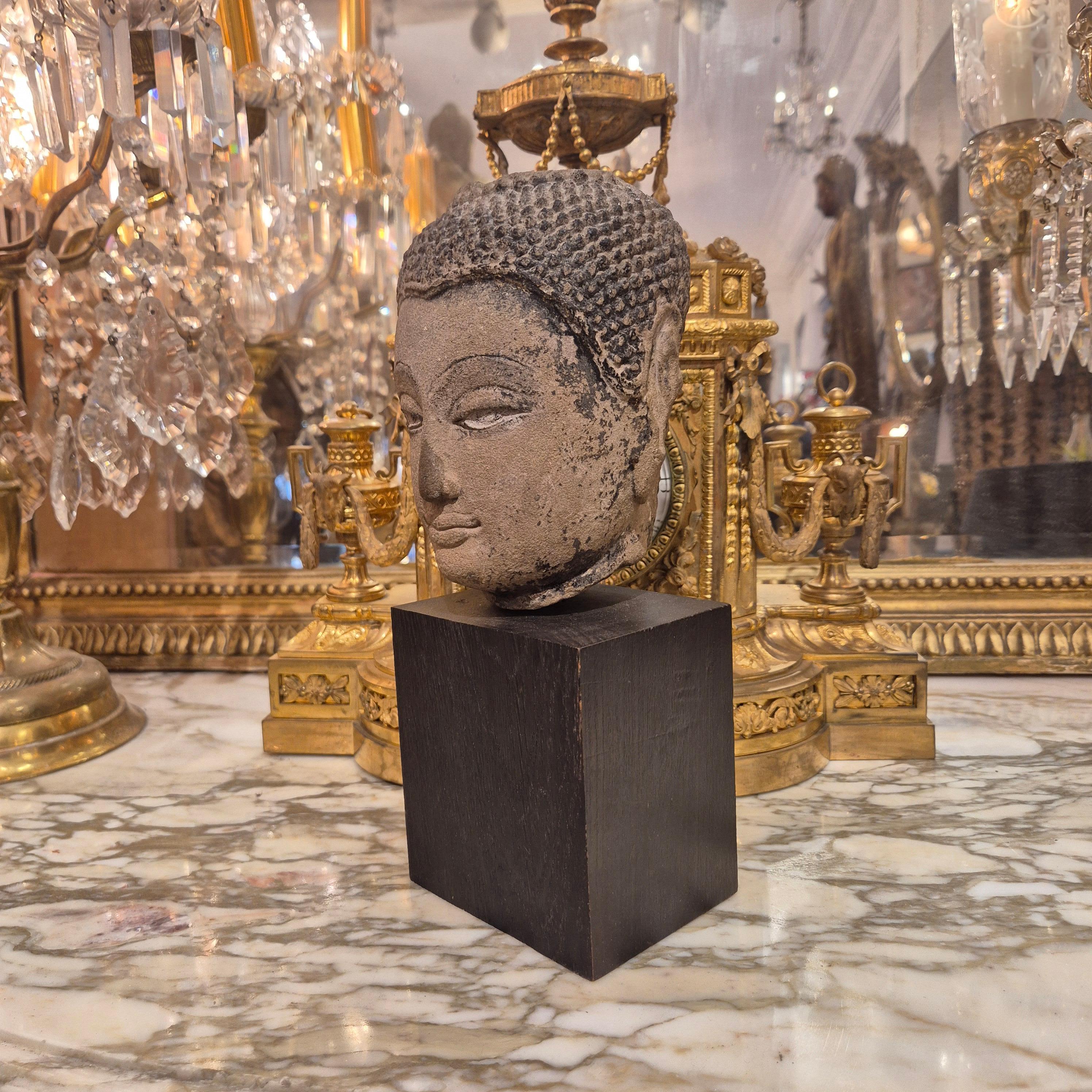 Shakyamuni Buddha head in sandstone, Thailand, Ayutthaya, 17th century For Sale 2
