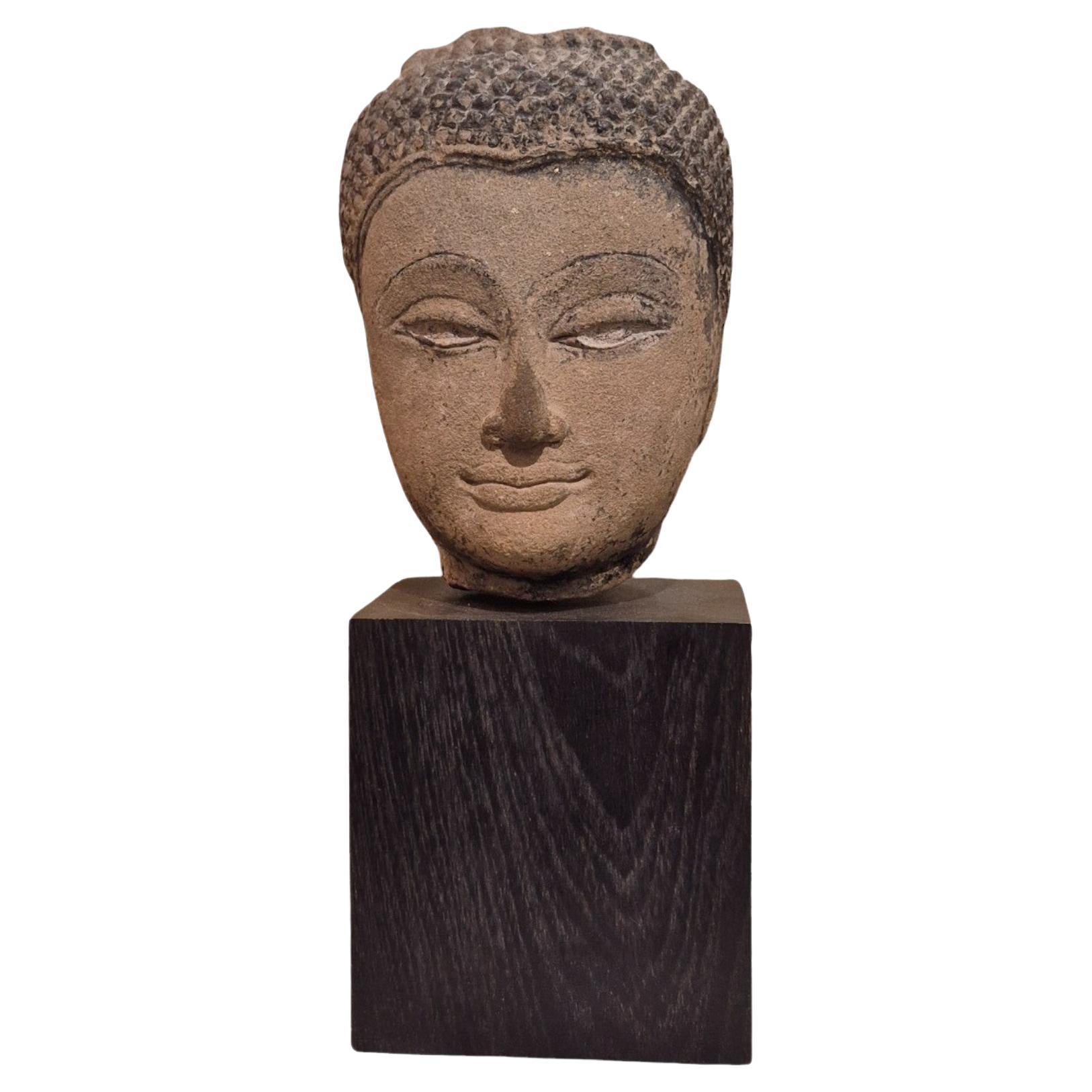 Shakyamuni Buddha head in sandstone, Thailand, Ayutthaya, 17th century