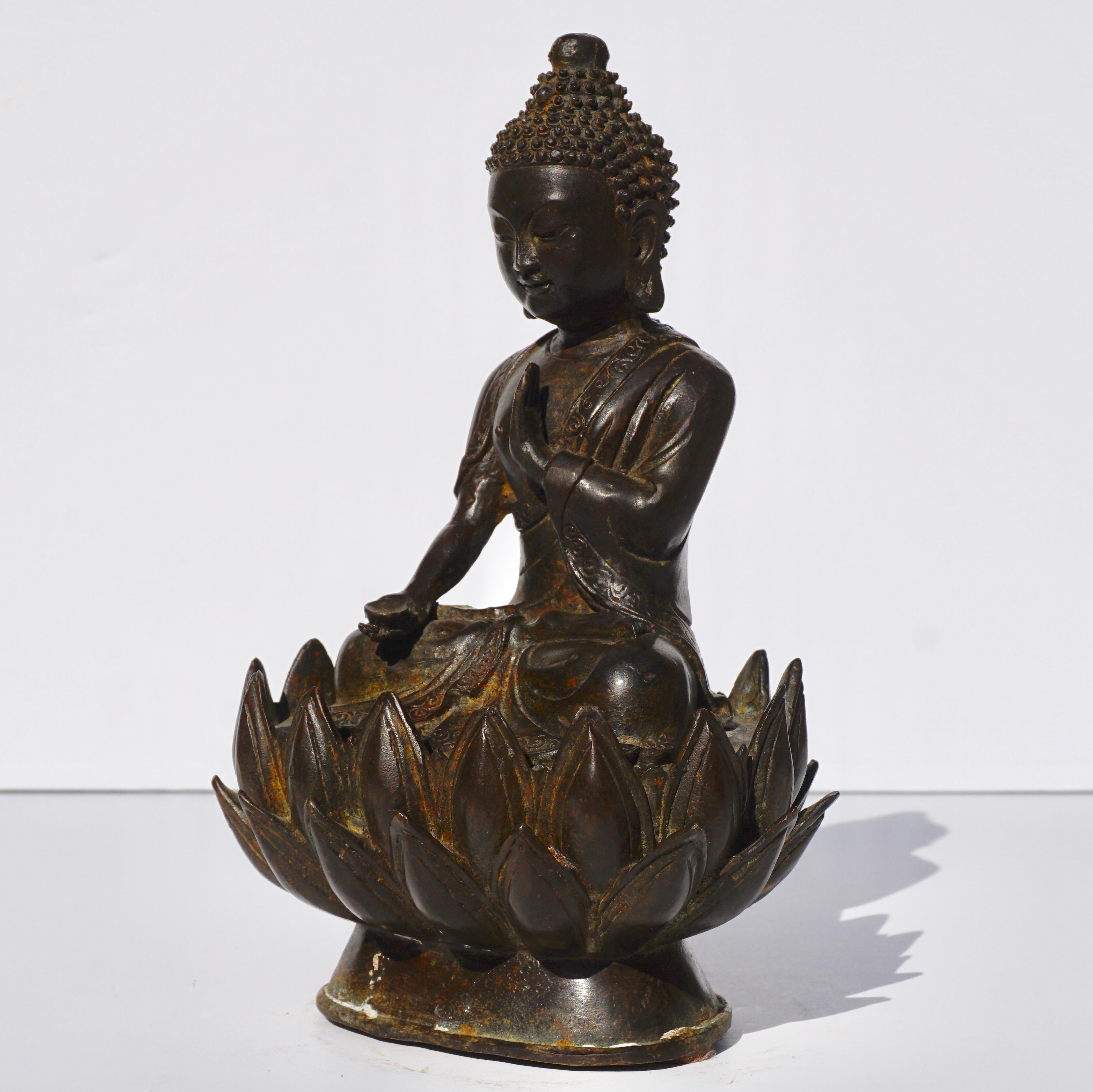 Chinese Export Shakyamuni Medicine Buddha Bronze Figure, 19th Century