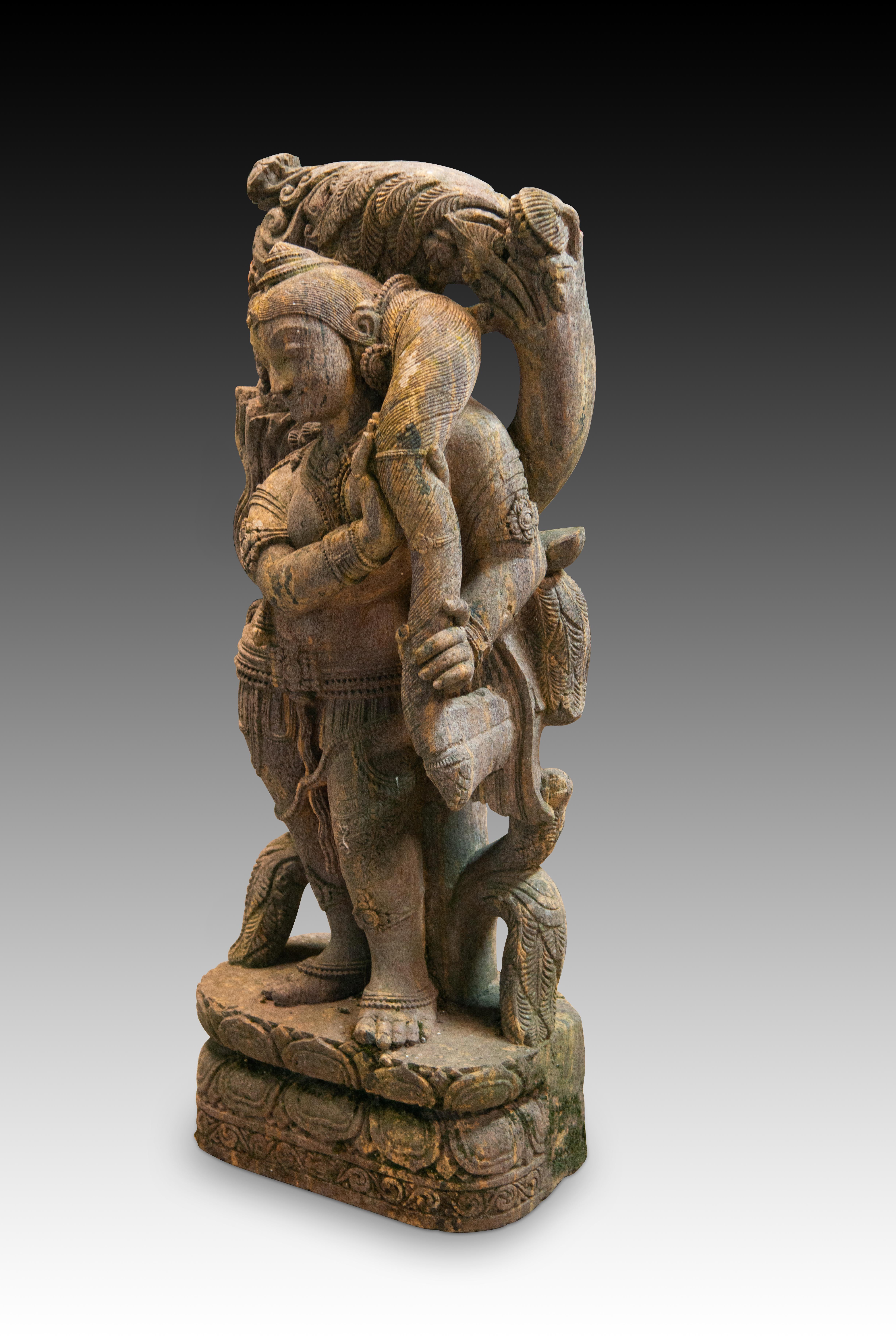 Autre Shalabhanjika, femme ou yakshi avec arbre. Pierre sculptée. École hindoue, 20e siècle en vente