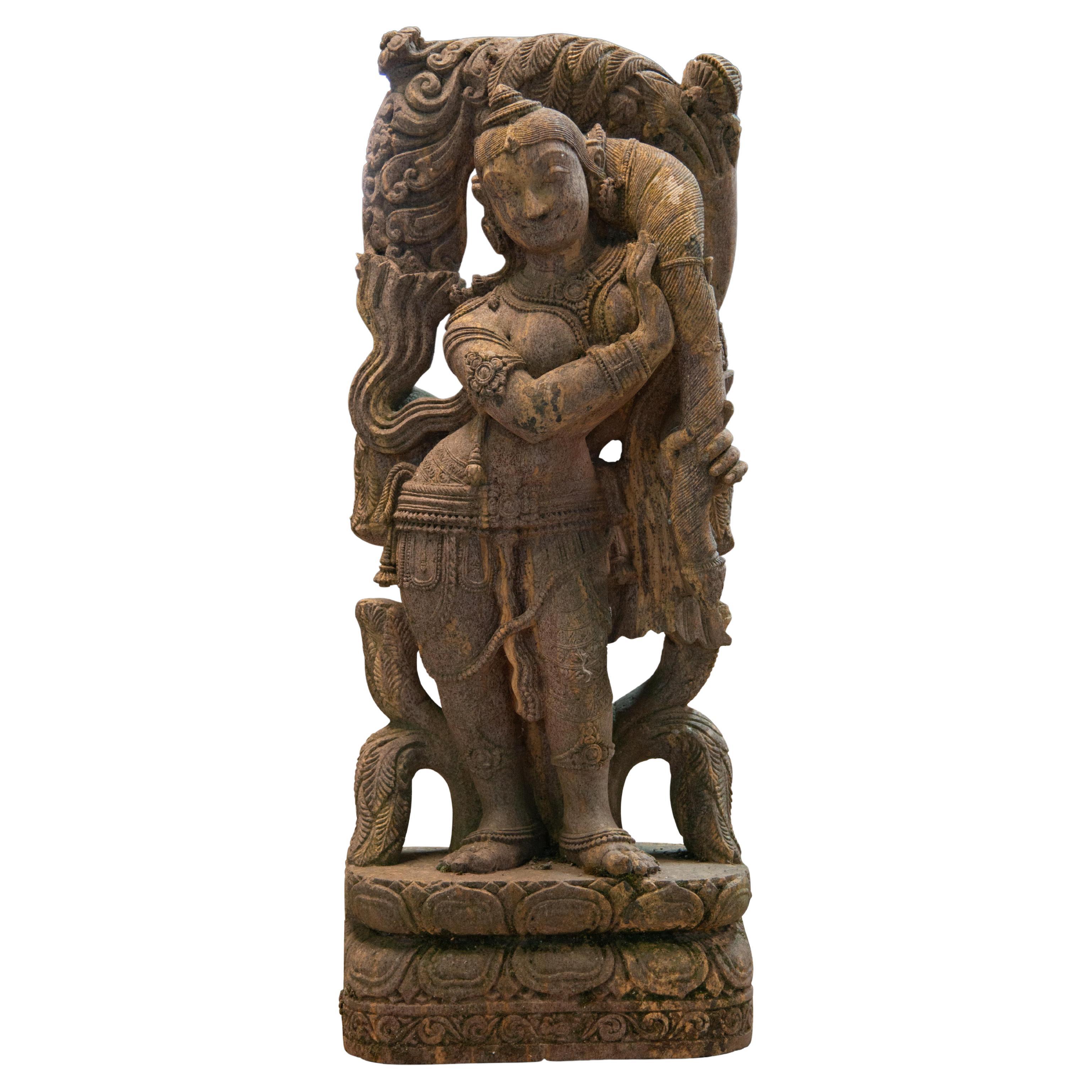 Shalabhanjika, woman or yakshi with tree. Carved stone. Hindu school, 20th cent