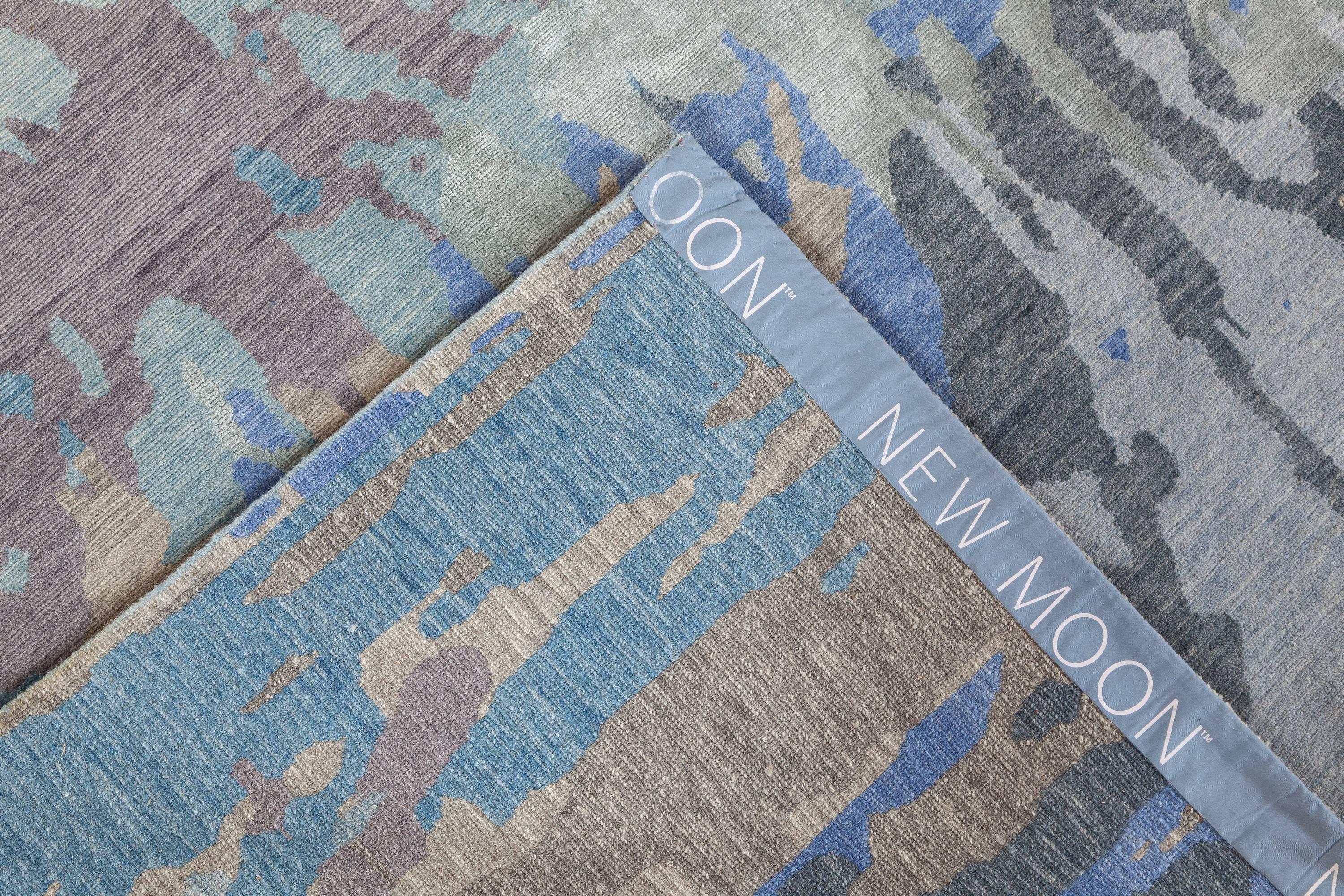 Modern 'Shale, Ocean' Hand-Knotted Tibetan Rug Made in Nepal by New Moon Rugs For Sale