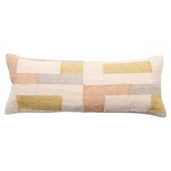 Shale Handloom Large Geometric Lumbar Pillow Pastel Neutral Hues In Soft Cotton