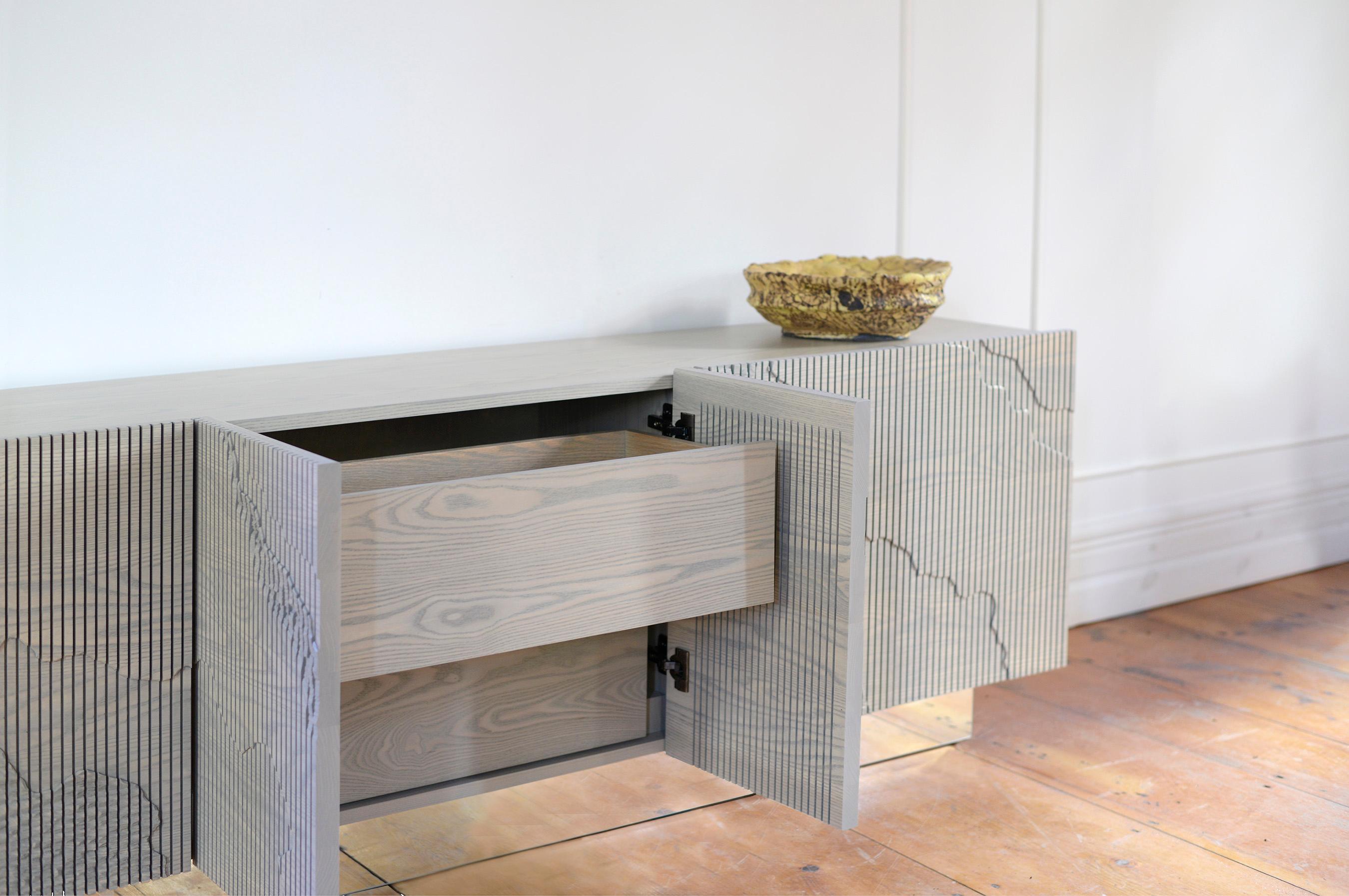 Modern Shale Low Credenza in Grey by Simon Johns For Sale