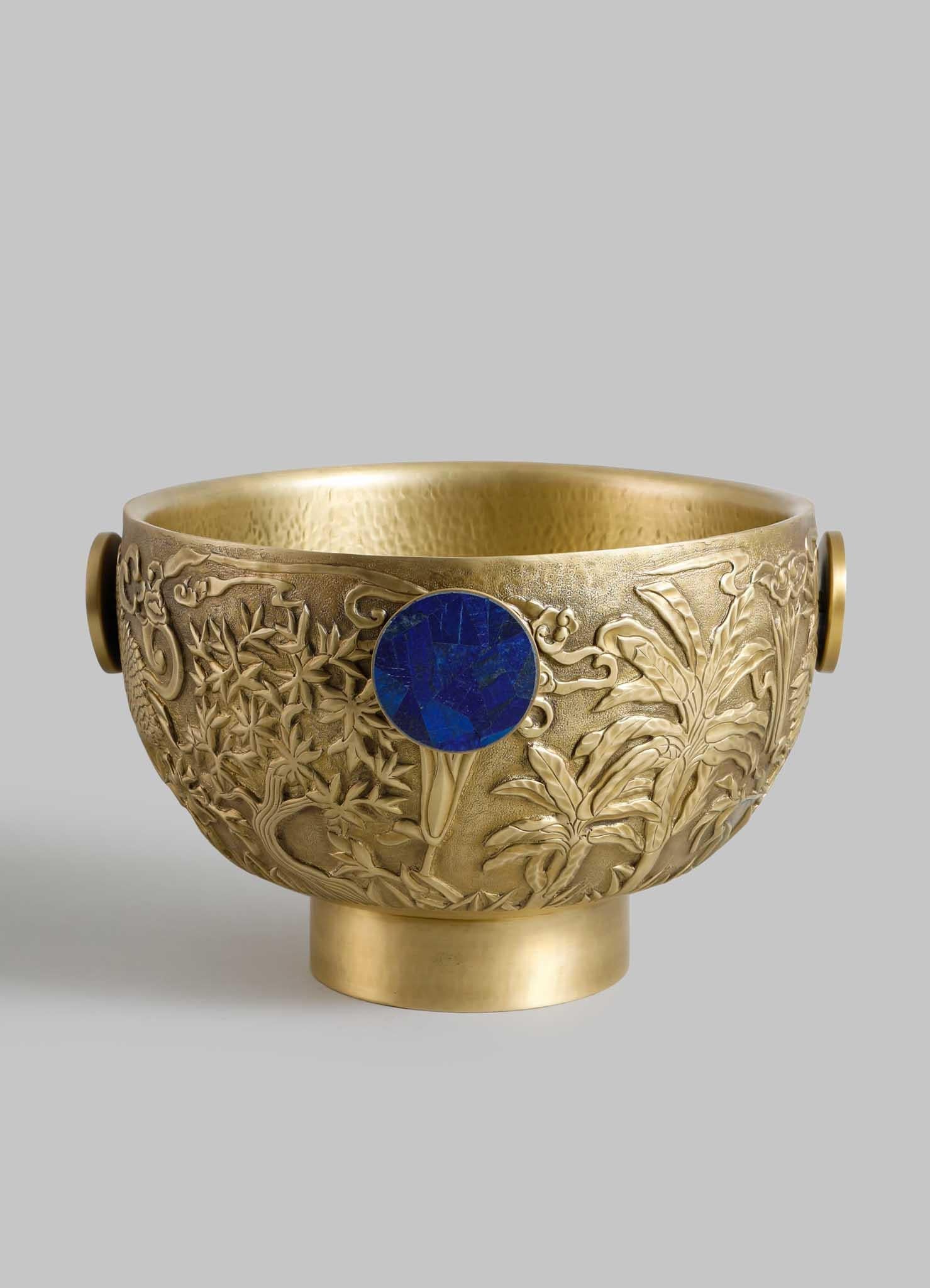 Shalimar Champagner-Eimer groß aus Messing und A. Stone (Halbedelstein) (Moderne) im Angebot