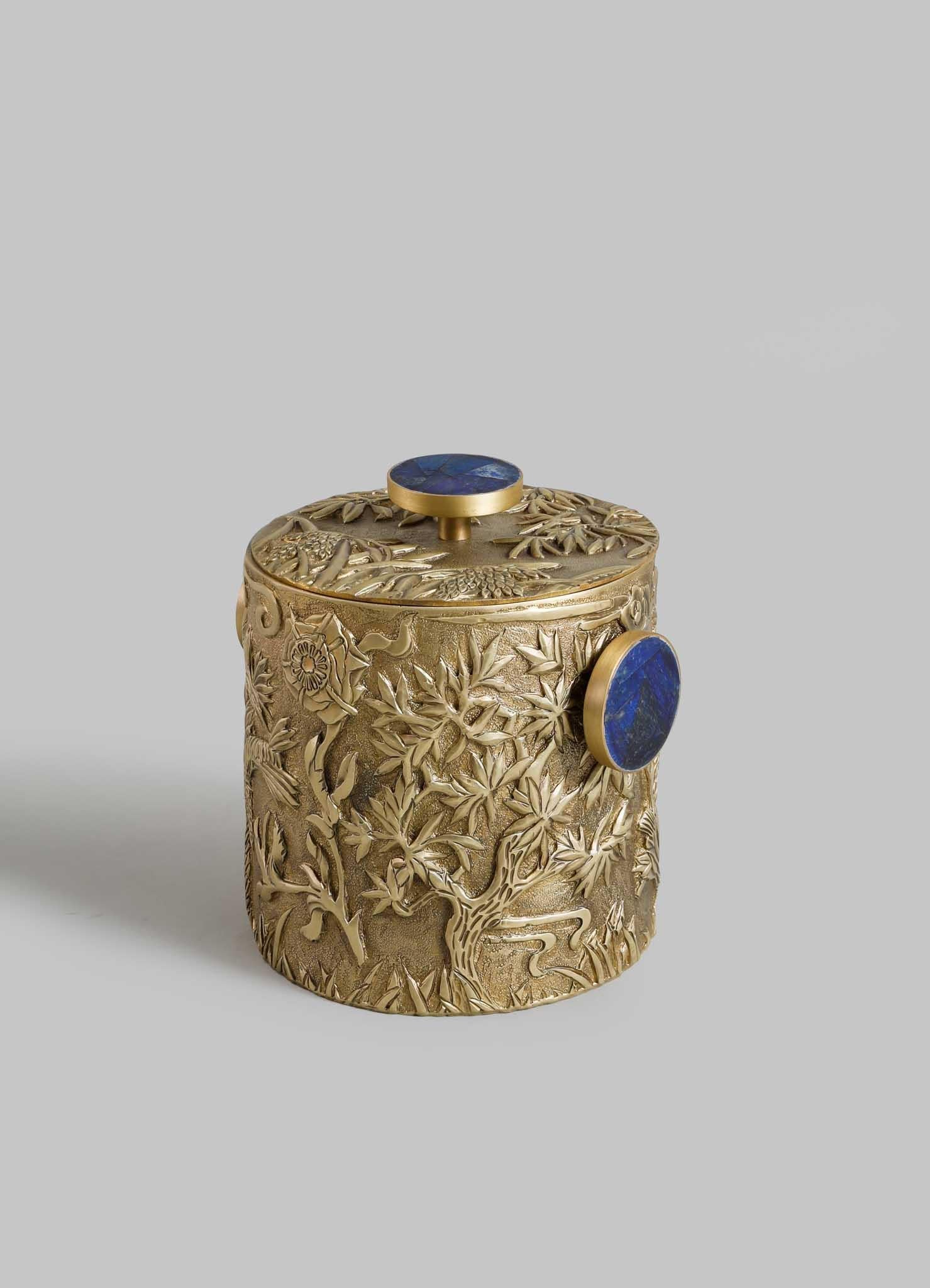 Indian Shalimar Ice Bucket Small in Brass & Semi Precious Stone, Viya by Vikram Goyal For Sale