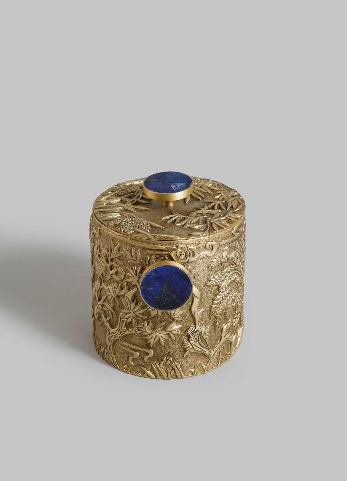 Cast Shalimar Ice Bucket Small in Brass & Semi Precious Stone, Viya by Vikram Goyal For Sale