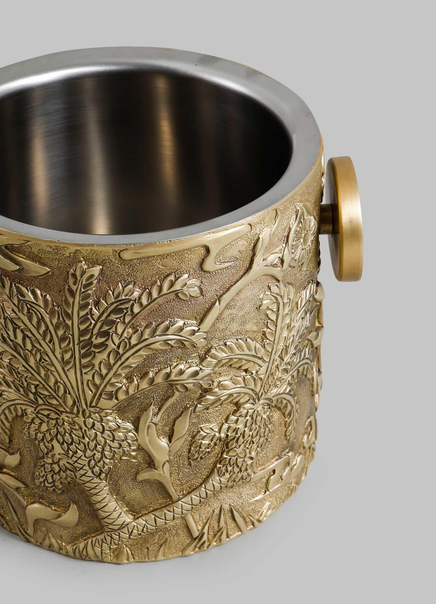 Contemporary Shalimar Ice Bucket Small in Brass & Semi Precious Stone, Viya by Vikram Goyal For Sale
