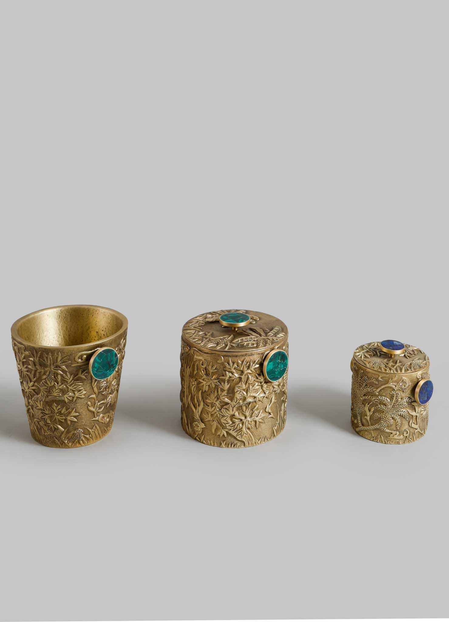 Shalimar Ice Bucket Small in Brass & Semi Precious Stone, Viya by Vikram Goyal For Sale 1