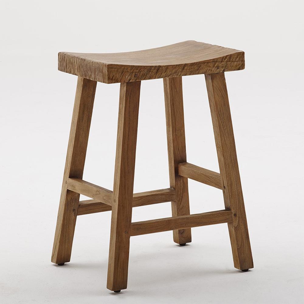 Hand-Crafted Shalk Teak High Stool For Sale