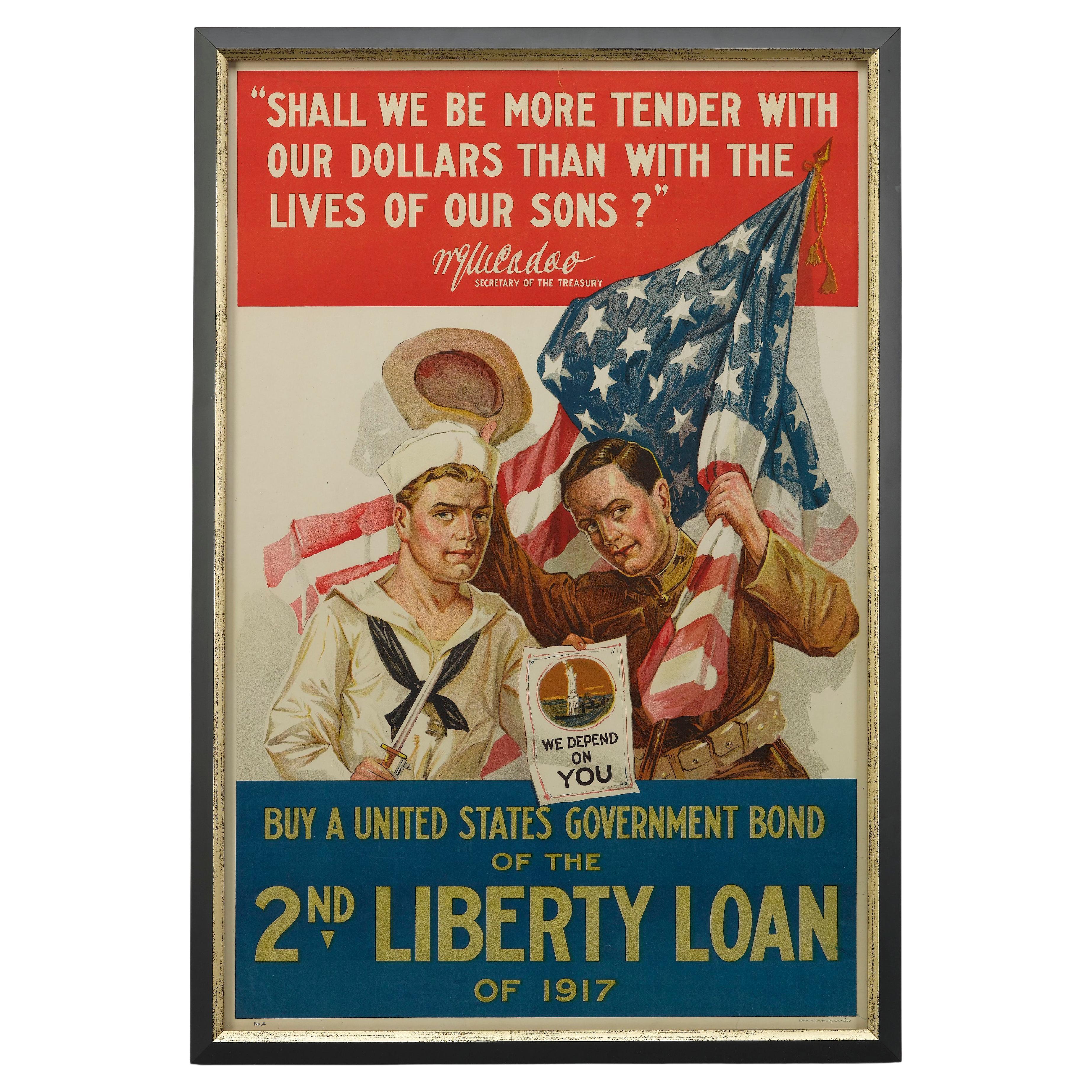 "Shall We Be More Tender with Our Dollar" Vintage WWI 2nd Liberty Loan Poster For Sale