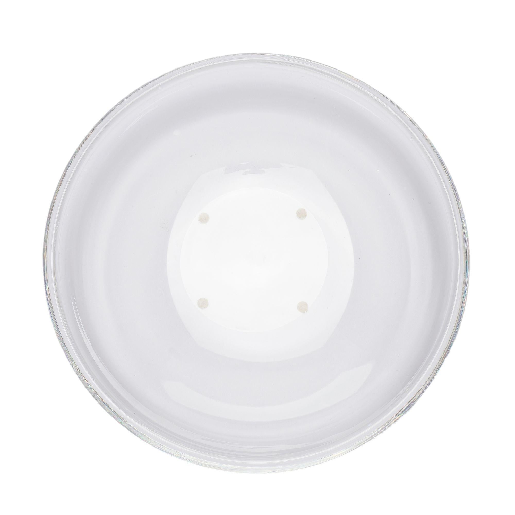 Shallow blown glass center bowl with inverted scroll rim by Steuben, c. 1939 In Good Condition For Sale In Kenilworth, IL