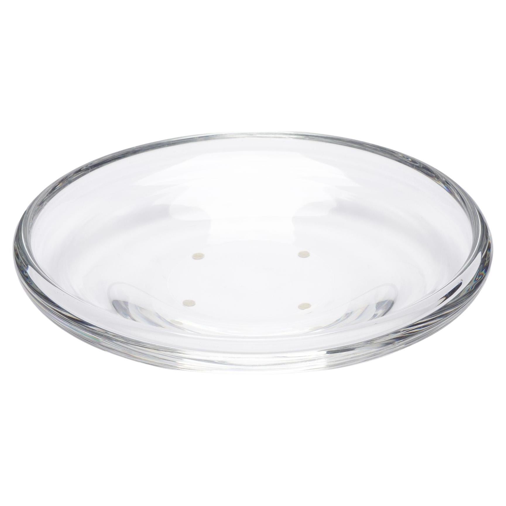 Shallow blown glass center bowl with inverted scroll rim by Steuben, c. 1939
