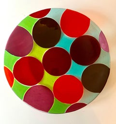Shallow Bowl with Brightly Colored Dots Hand Blown Art Glass