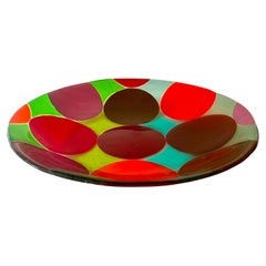 Shallow Bowl with Brightly Colored Dots Hand Blown Art Glass