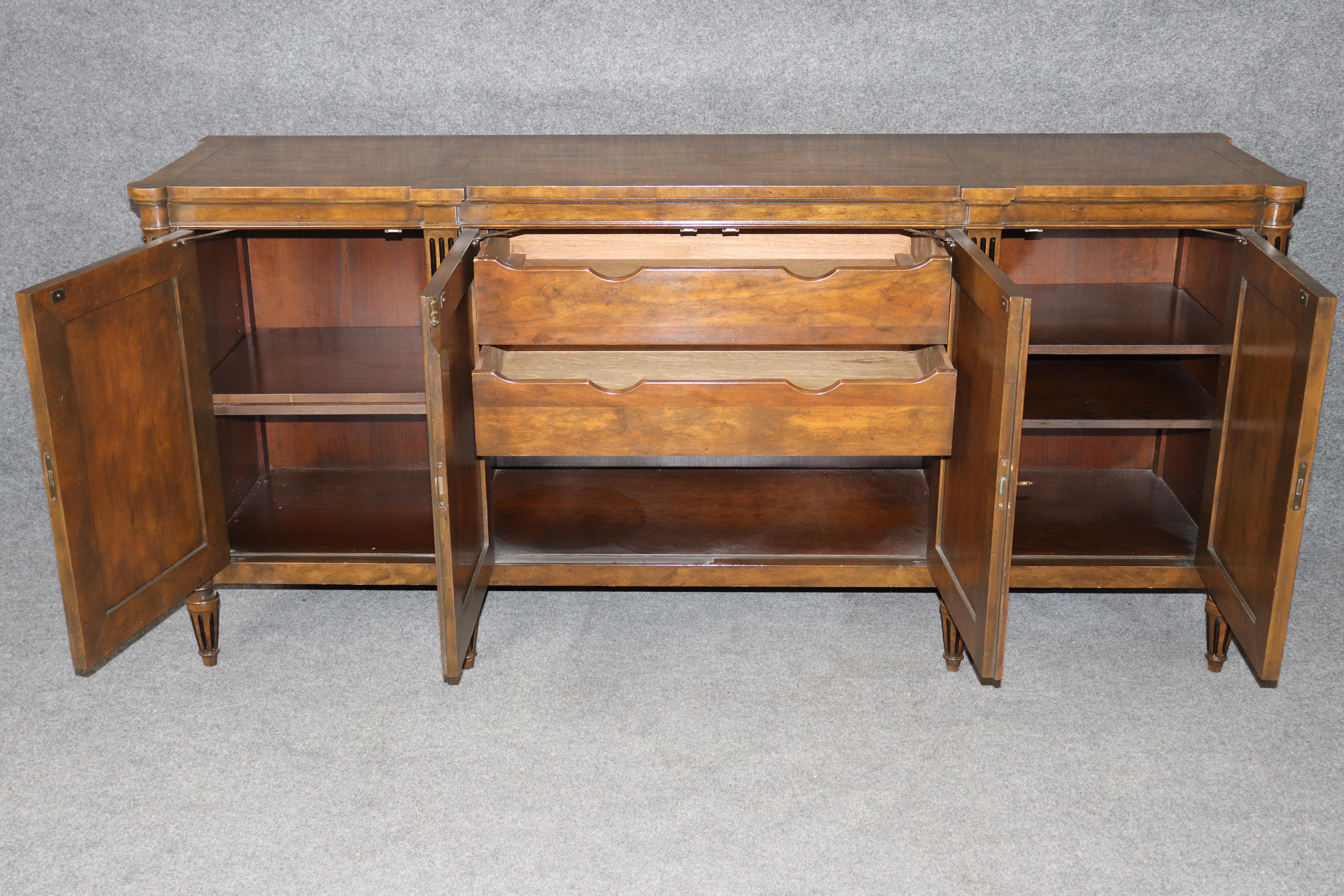 Shallow Depth Baker Furniture Directoire Figured Walnut Directoire Sideboard In Good Condition For Sale In Swedesboro, NJ