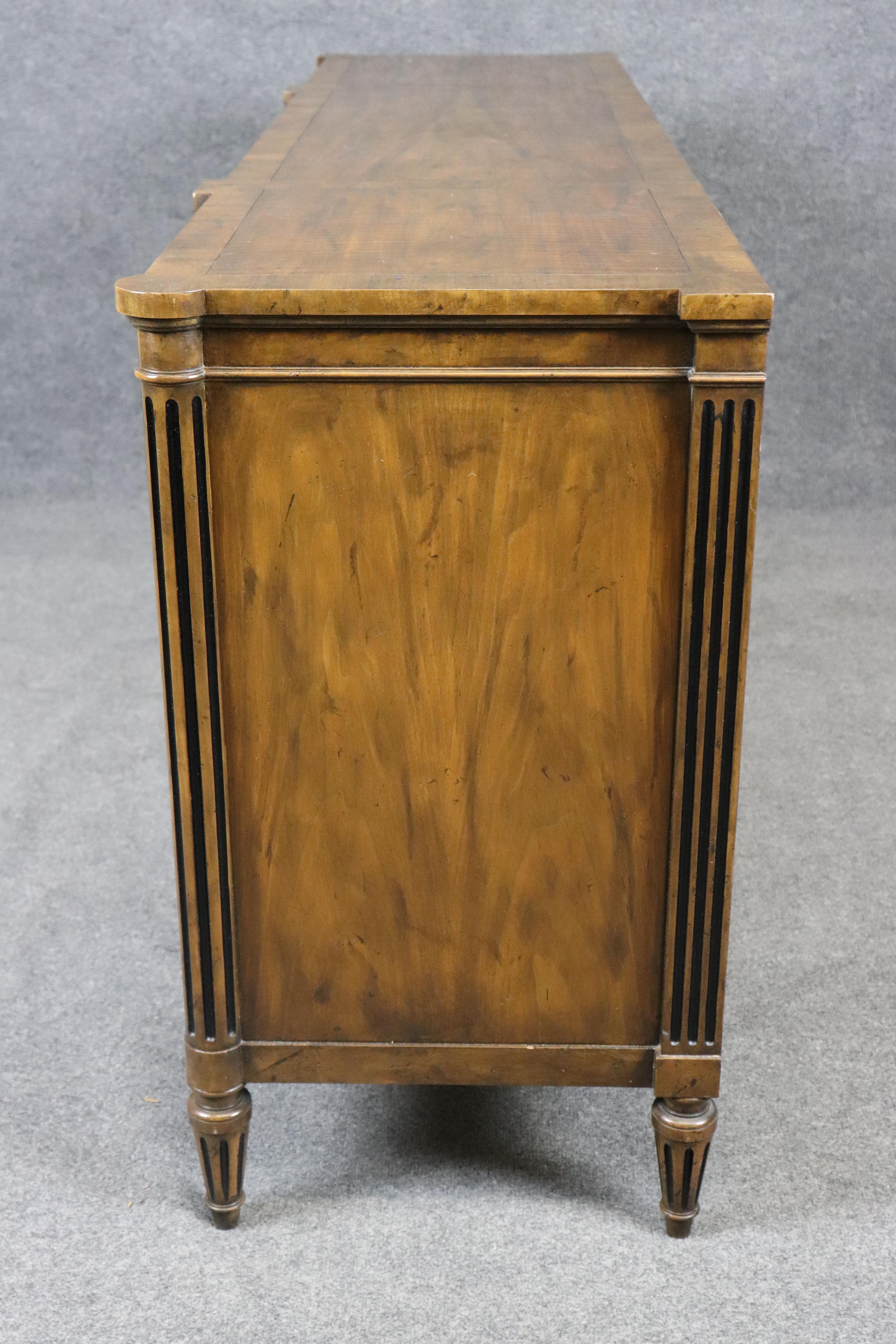Mid-20th Century Shallow Depth Baker Furniture Directoire Figured Walnut Directoire Sideboard For Sale