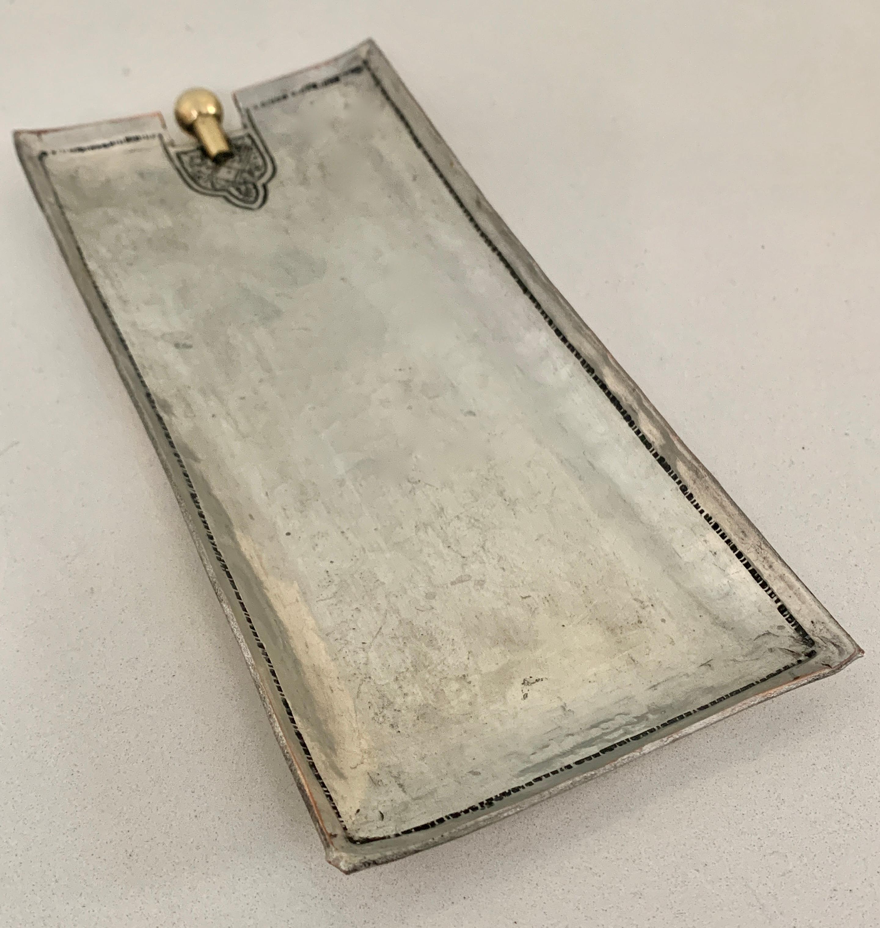 Shallow Hammered Silver Tray with Brass Detailing 1